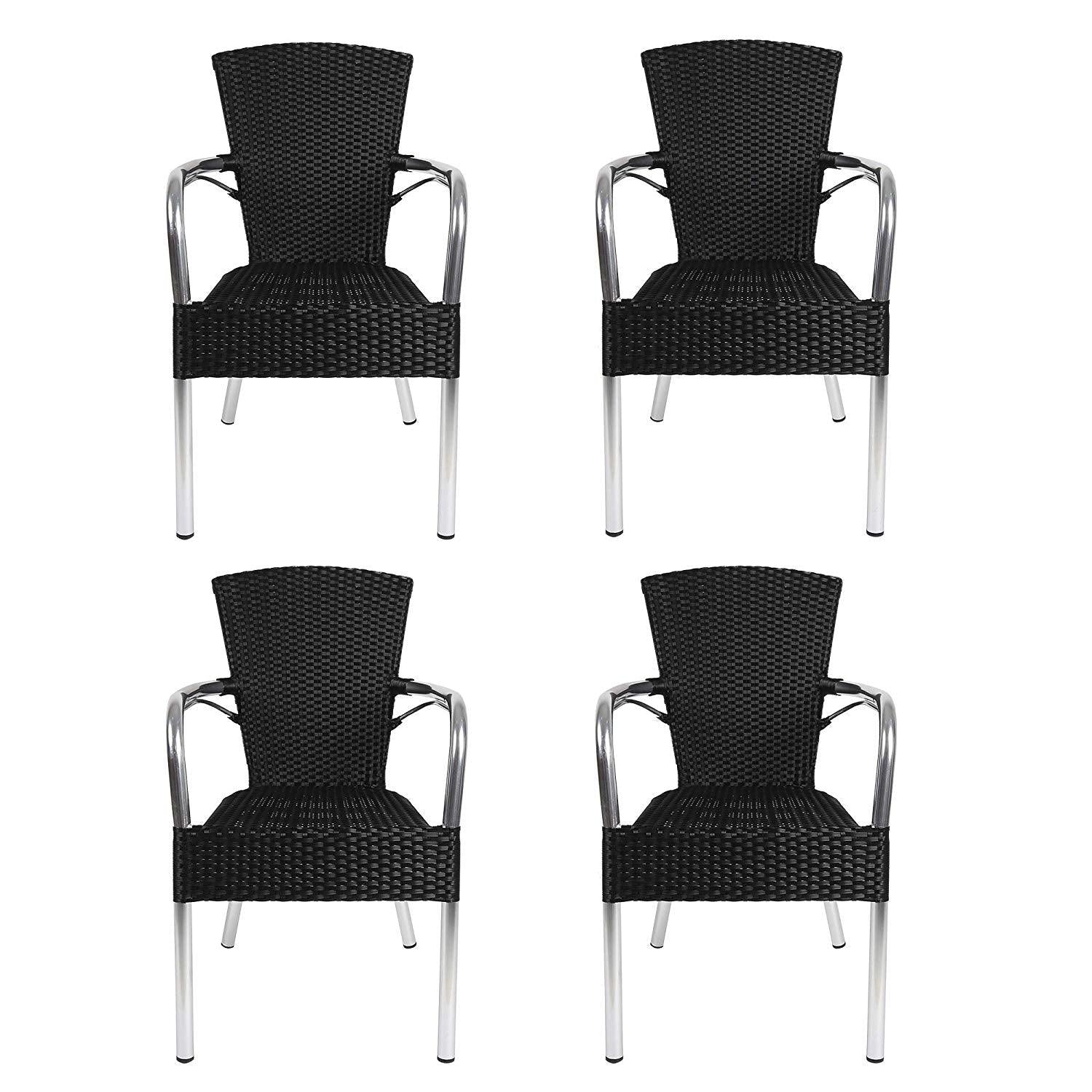 Bosonshop 4 Piece Patio Rattan Wicker Chair, Indoor Outdoor Use Garden Lawn Backyard Stack Chair, Balck