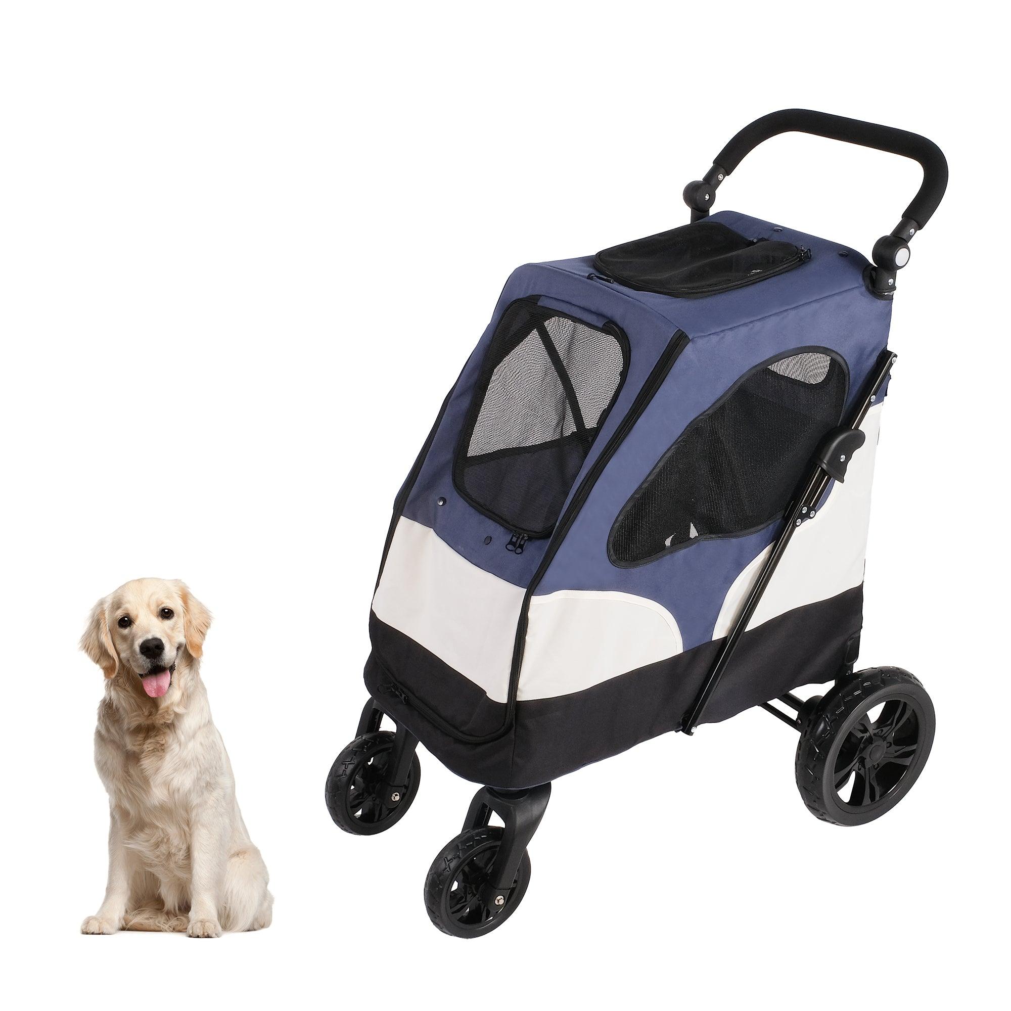 Foldable Travel Dog Stroller Pet Gear Stroller with Adjustable Handle & Mesh Window, Blue - Bosonshop