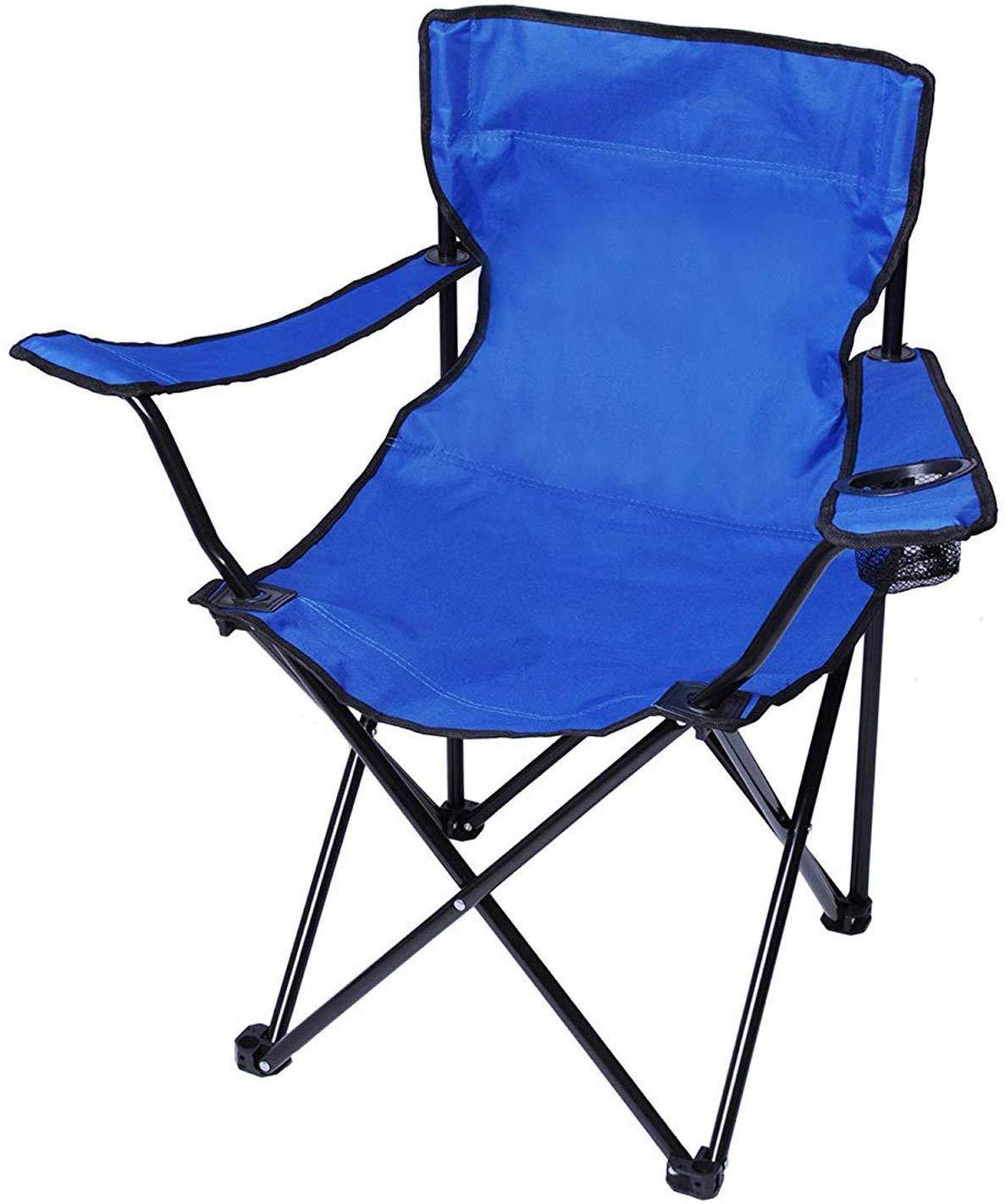 Portable Camping Chairs with Carry Bag and Cup Holder Folding Quad Chair Blue - Bosonshop