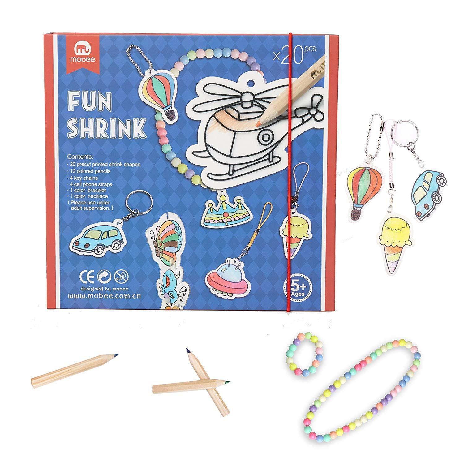 Bosonshop Fun Shrink Art 20 Pieces Precut Shrinky Paper Paint with 12 Color Pencils for Kids & Adults