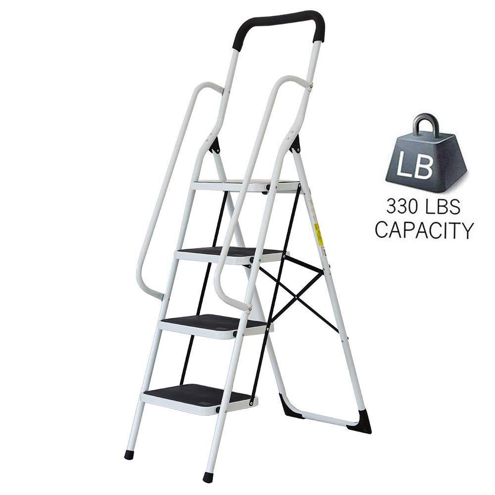 Bosonshop Portable Anti-Slip 4 Step Ladder with Wide Pedal and Sturdy Handrails