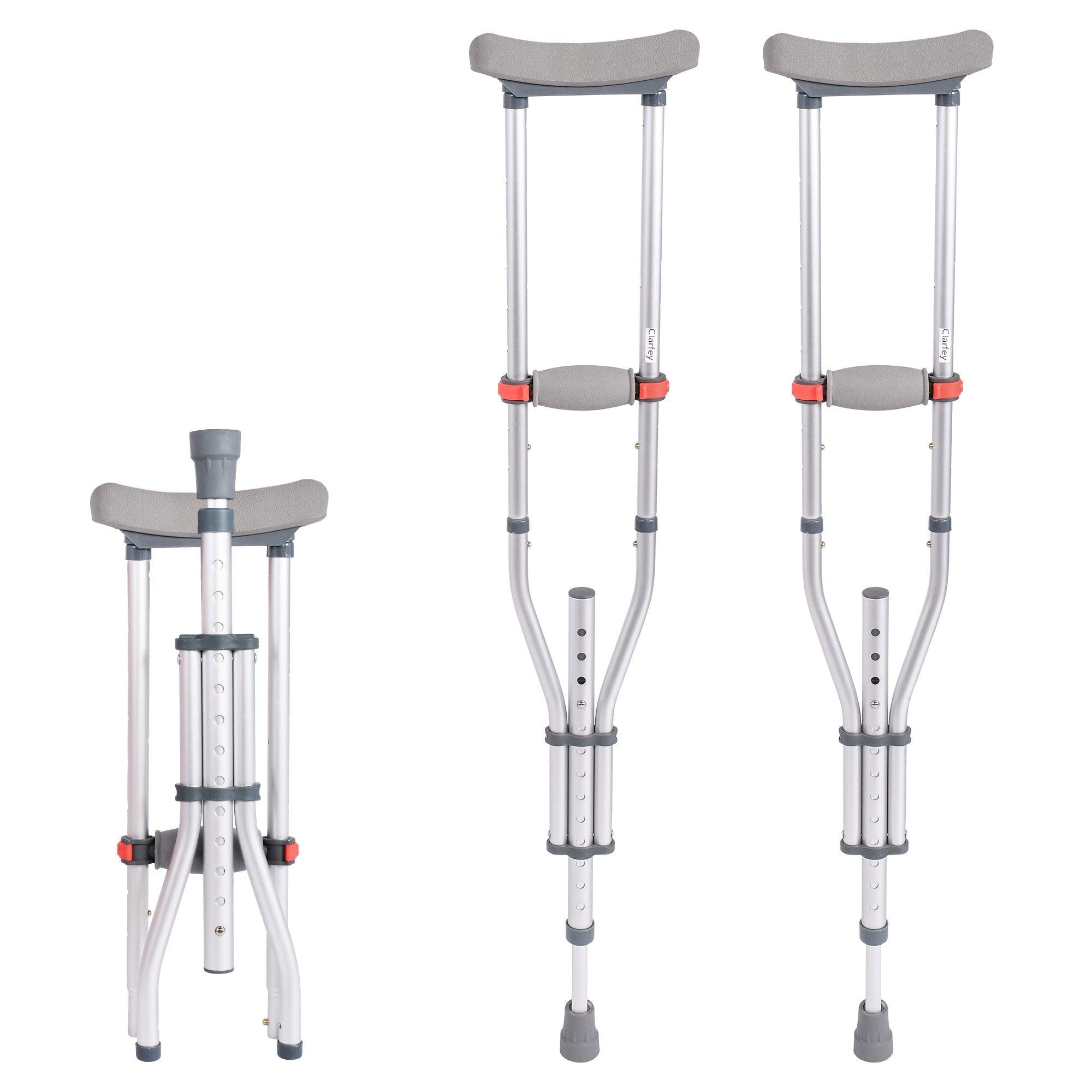 1 Pair Lightweight Adjustable Underarm Crutches with Underarm Pads Folding Aluminum, 8 Adjustable Height for 4'7" to 6'7" - Bosonshop