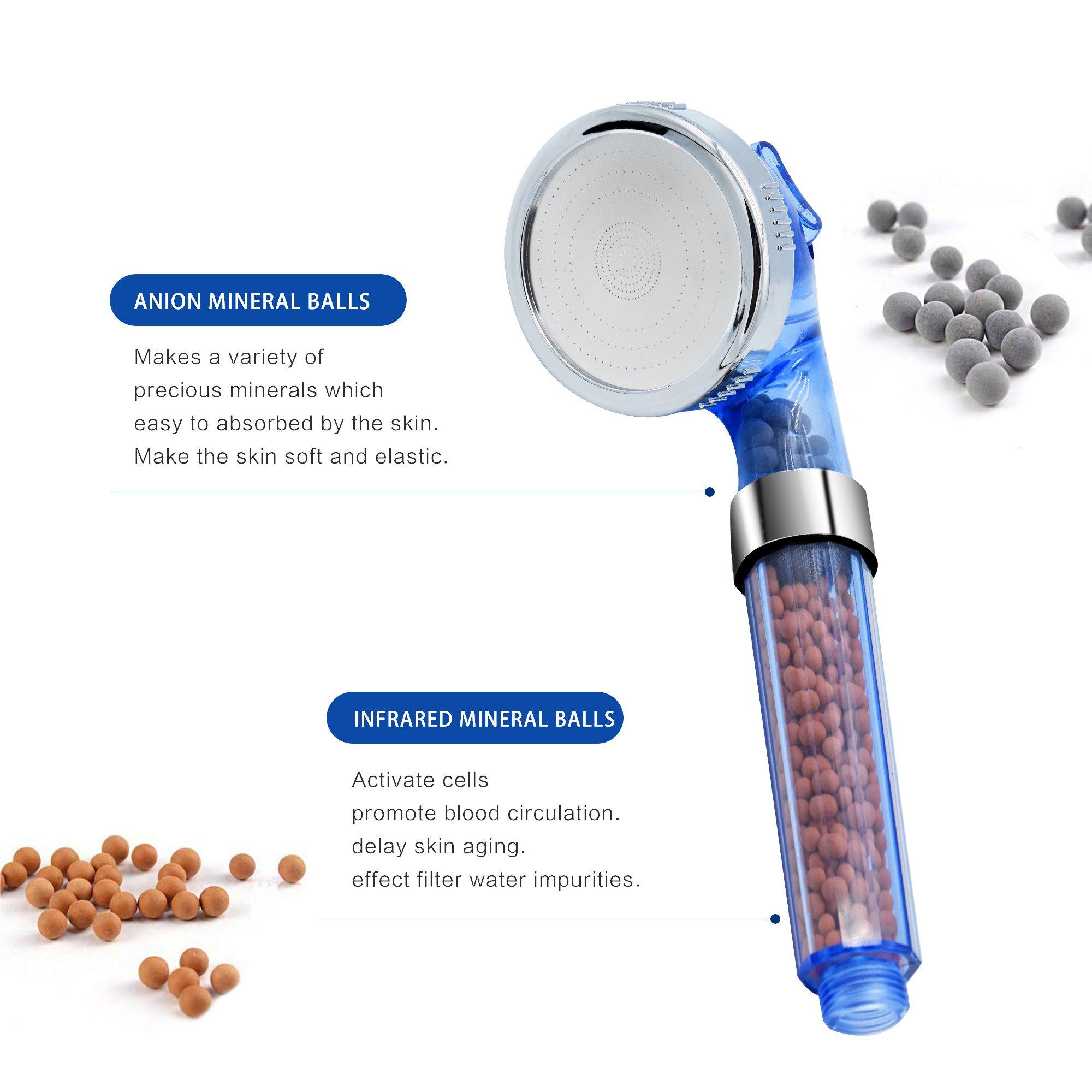 Filtered Anion Shower Head High Pressure & Save Water Multi Function Handheld Shower Head With 3 Spray Settings For Bathroom, Blue - Bosonshop