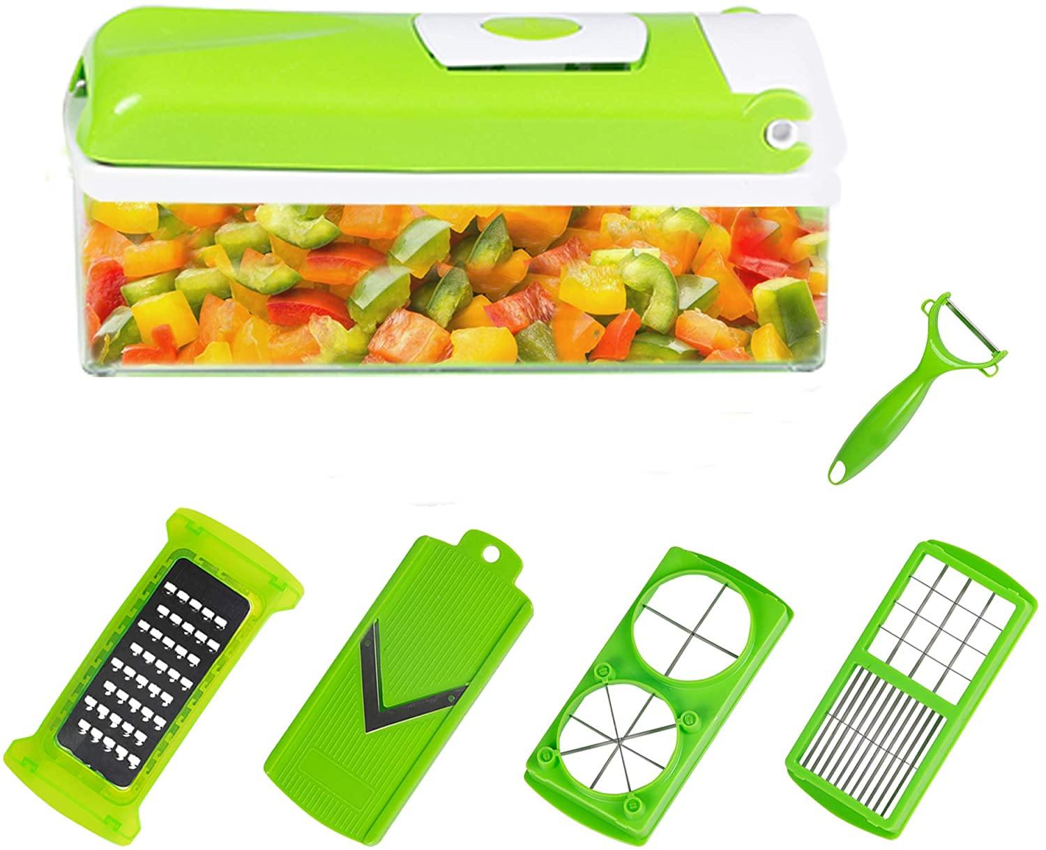 Salad Chopper Kitchen Manual Food Chopper Vegetable Veggie Cutter including Food Container Peeler Julienne and Slicer, Stainless Steel - Bosonshop