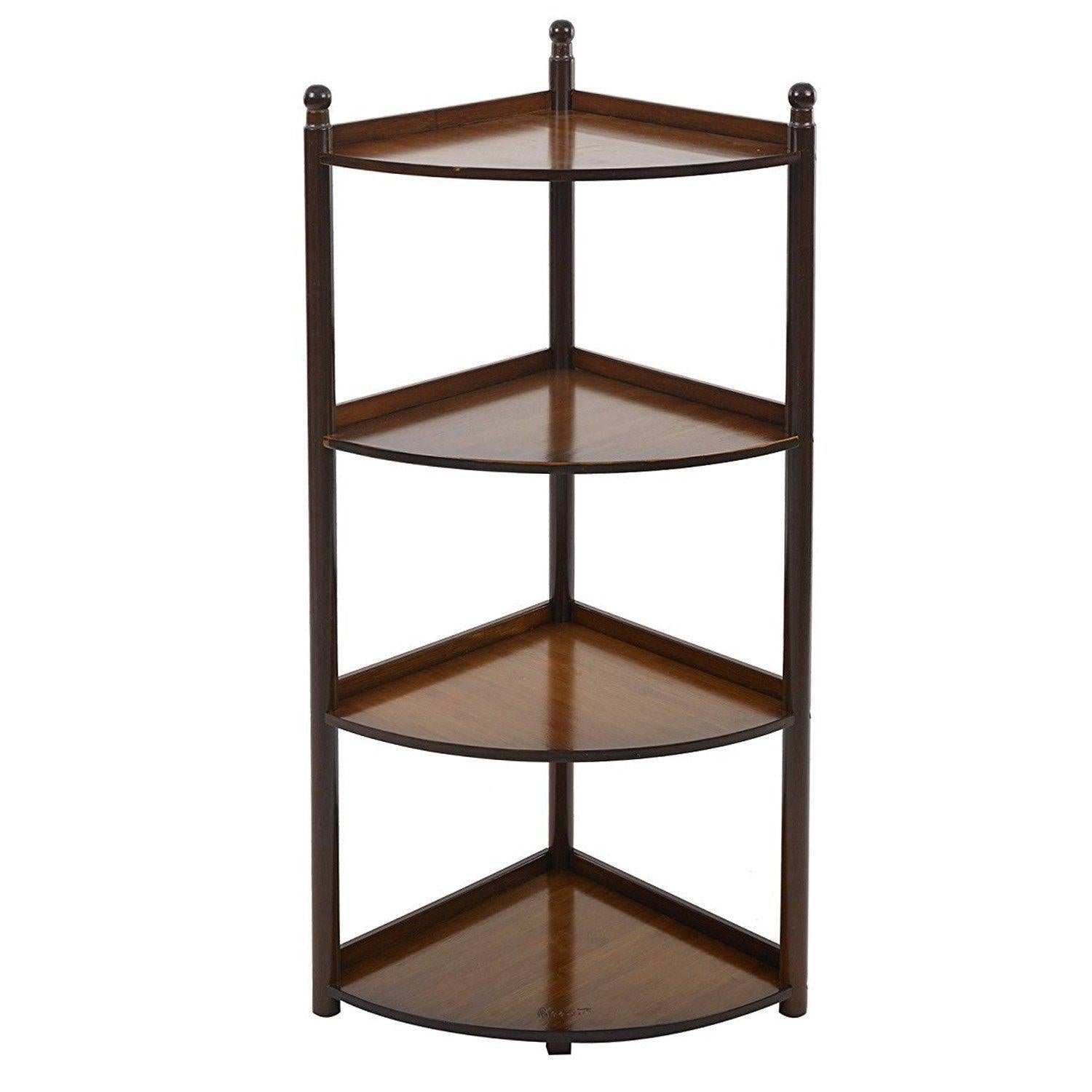 Bosonshop 4 Tier Bamboo Wall Corner Shelf Display Stand Freestanding Modular Shelving Bookcase Shelf