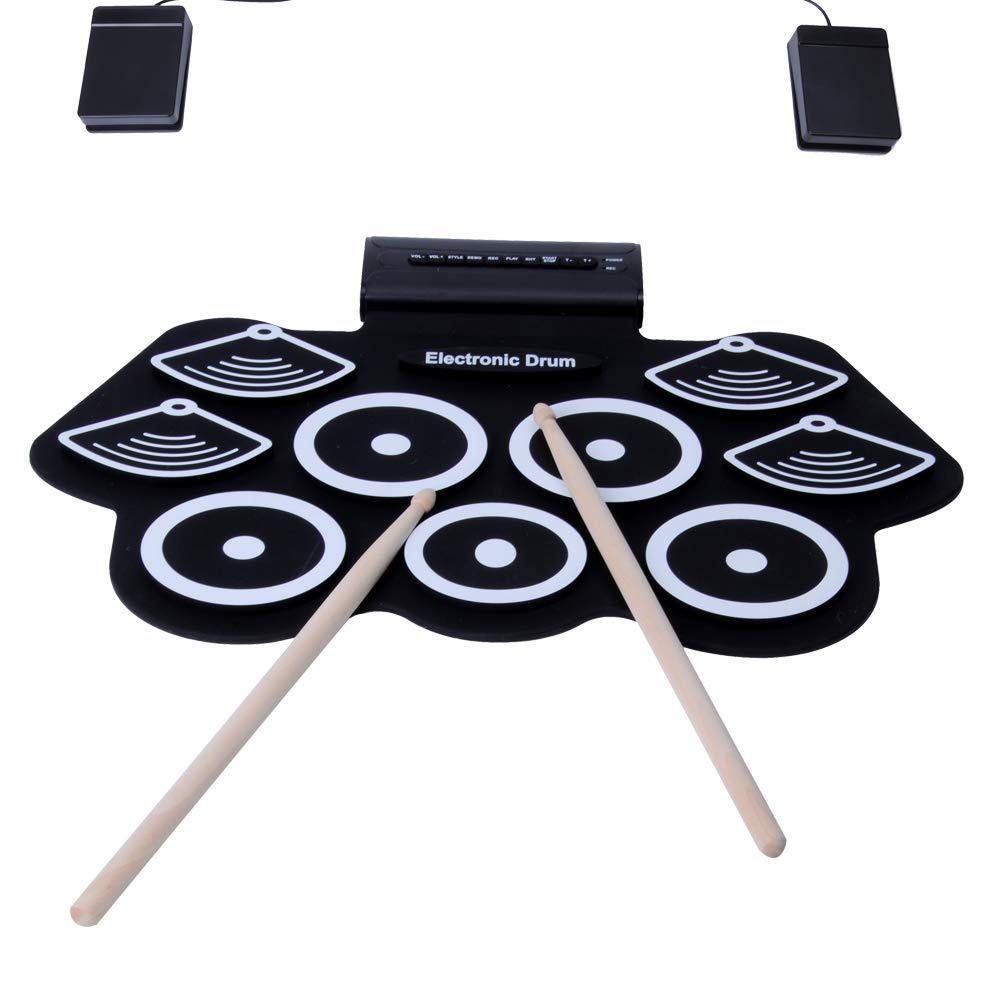 Bosonshop Portable Electronic Drum Set Roll Up Drum Kit Pad 9 Electric Drum Pads with Headphone Jack