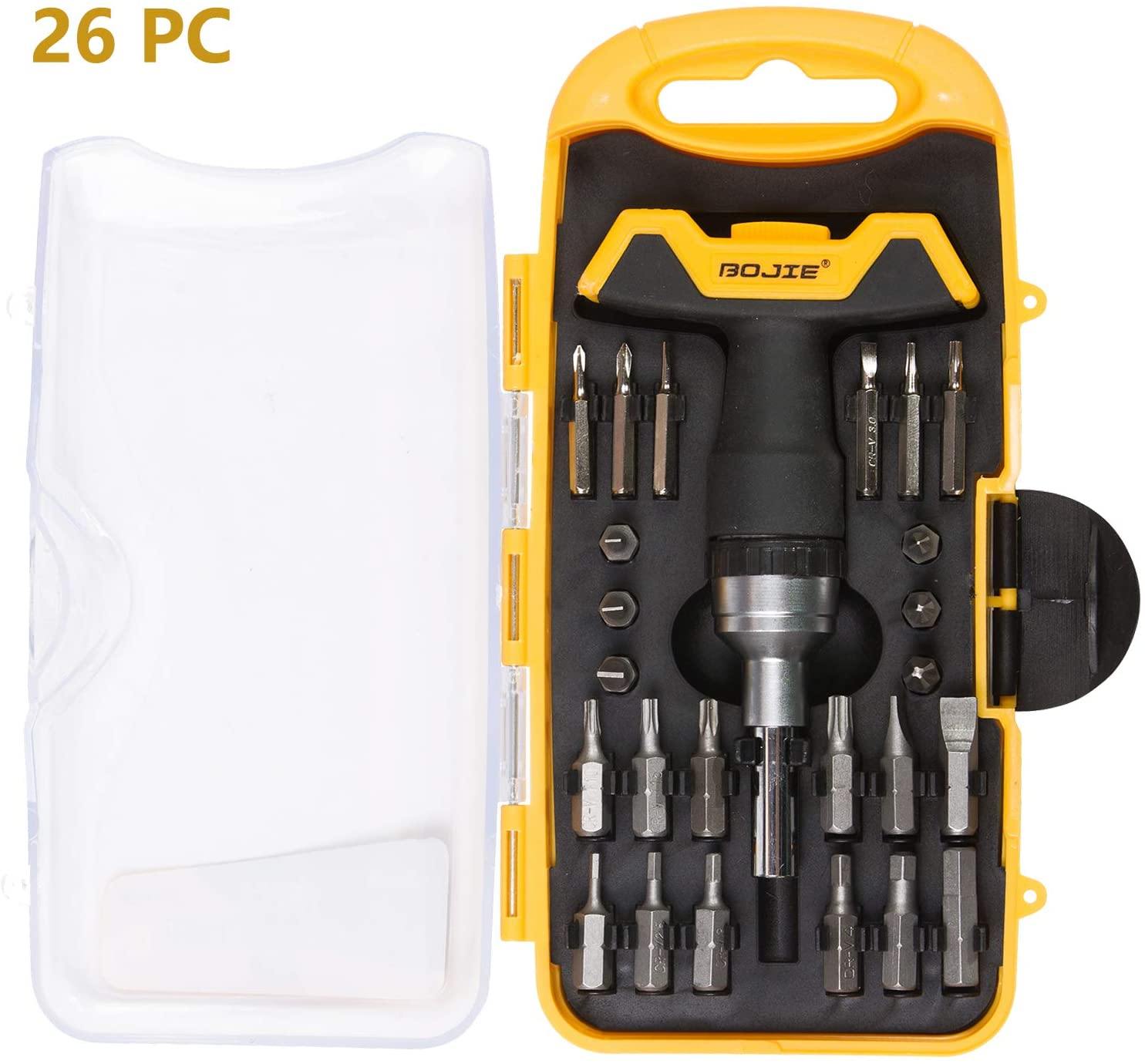 Screwdriver Set 26 PCS Professional Multi-Purpose Tool Screwdriver Bit Kit Socket with Portable Box Household Repair Tool Extension Kit Yellow - Bosonshop