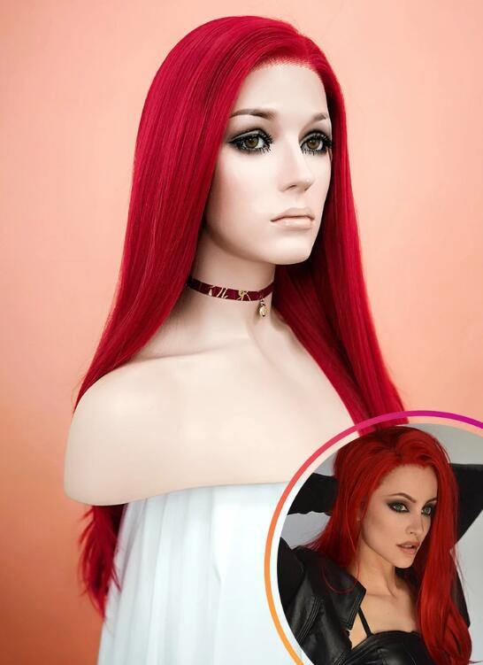 Straight Red Lace Front Synthetic Wig - Bosonshop