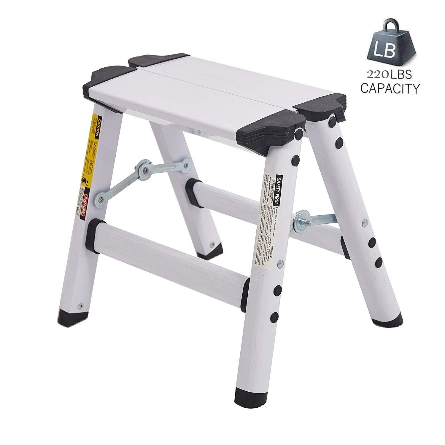 Bosonshop Aluminum 2-Step Stool Folding Double Sided Step Ladder Anti-Slip Sturdy, Capacity 220 lbs