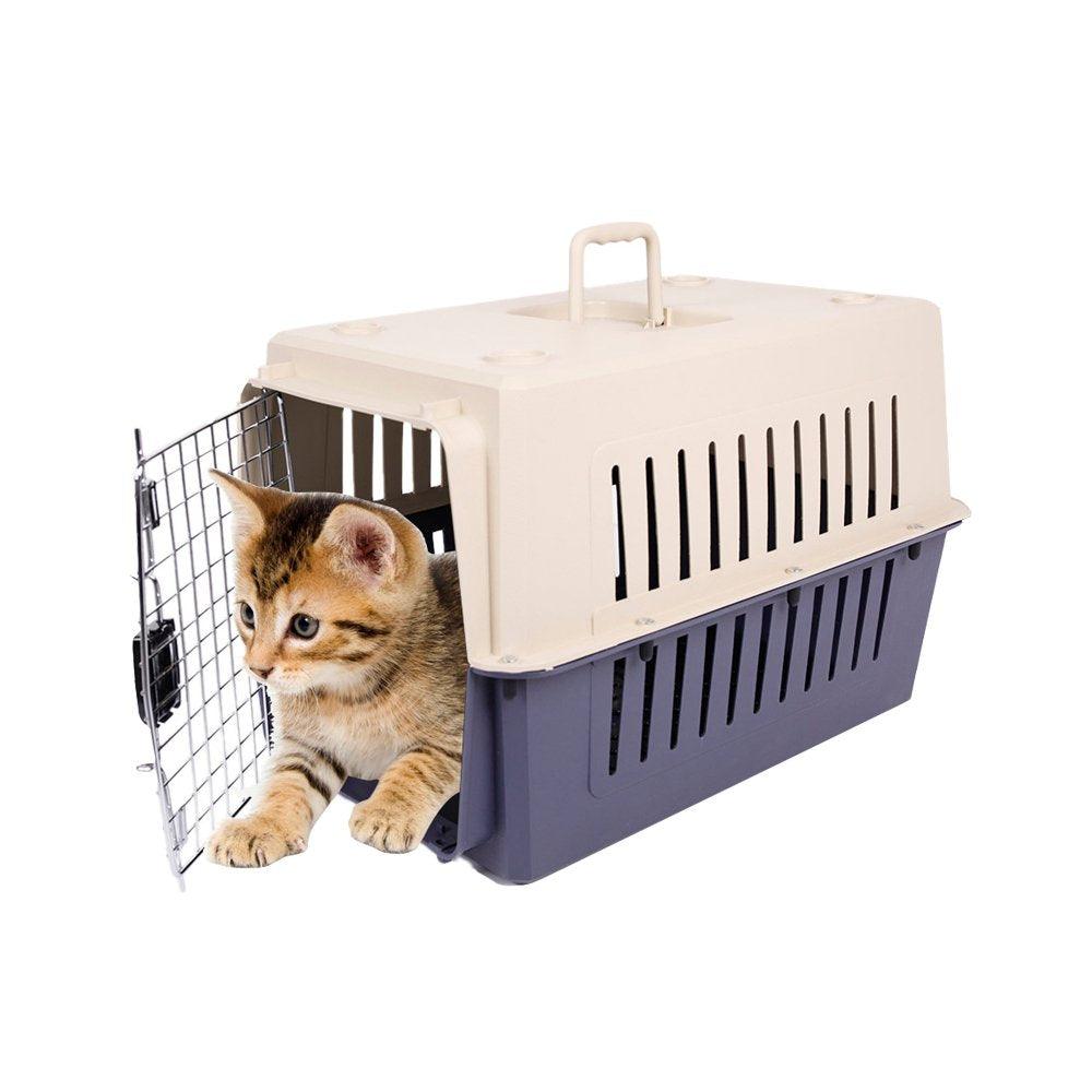 Bosonshop Plastic Cat & Dog Carrier Cage with Chrome Door Portable Pet Box Airline Approved, Blue, Small