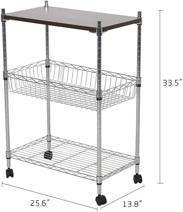 3-Tier Wire Rolling Cart Kitchen Shelf Organizer Rack with Chopping Board and Wheels Shelving Unit Storage Cart - Bosonshop