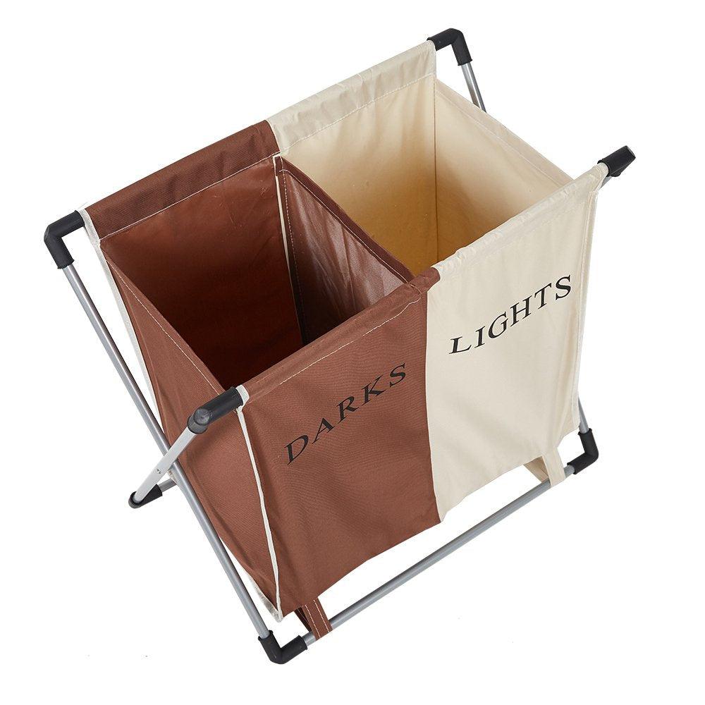 Bosonshop Double Basket Floding Laundry Hamper with X-Frame for Apartment Home College Use