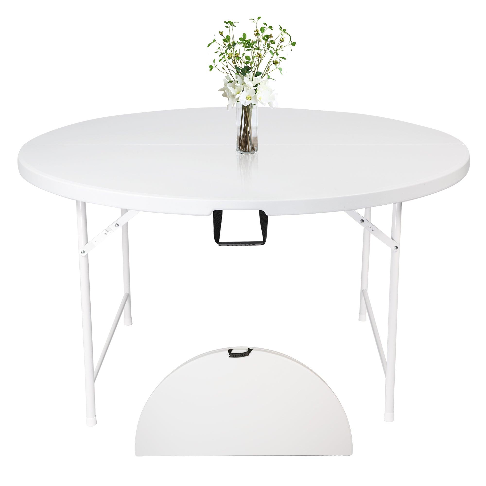 48" Round Plastic Folding Table for 4-6 Seats, White - Bosonshop