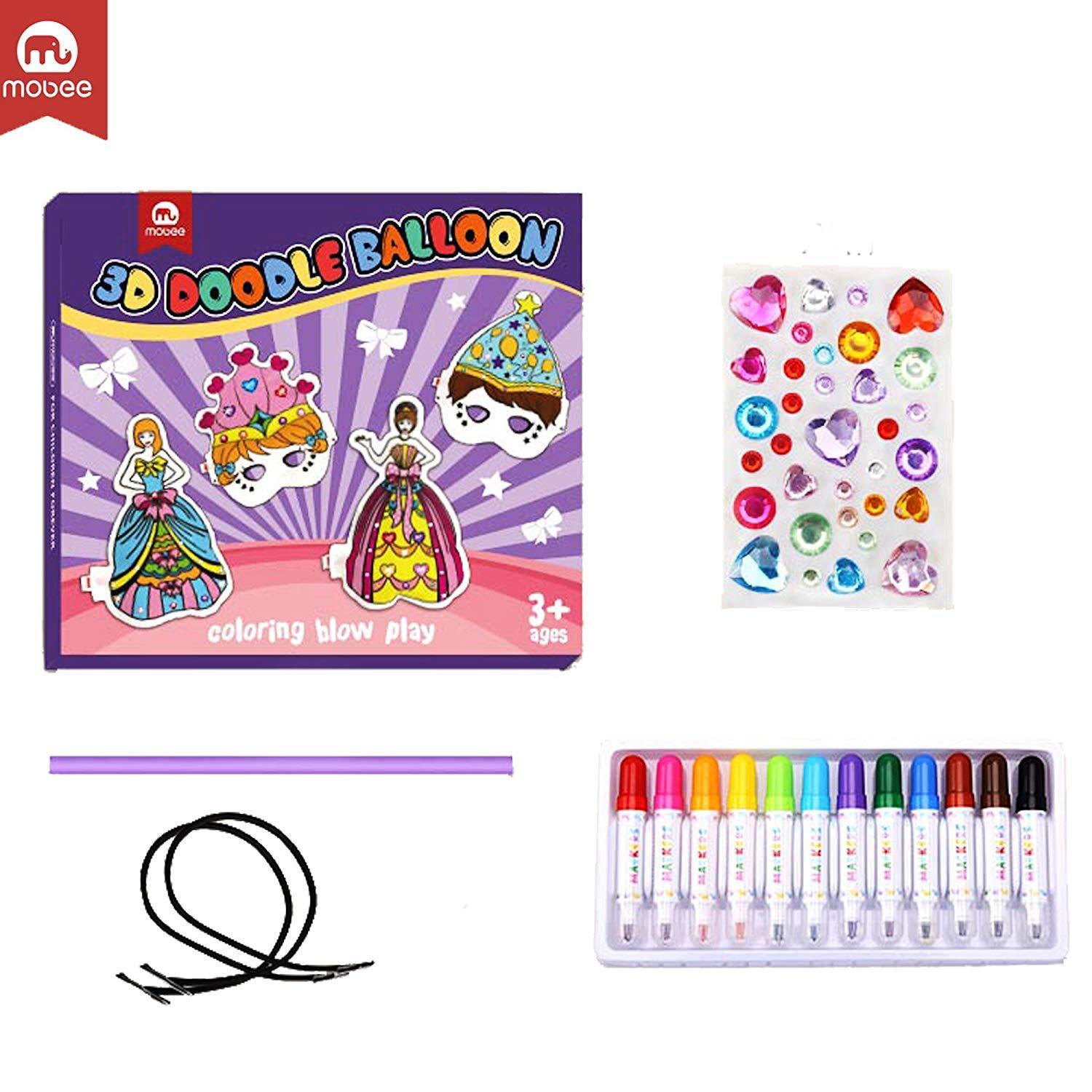 Bosonshop 3D Creative Art Drawing Play Set Painting Drawing Toys Kids Girls Masks and Princess Balloons