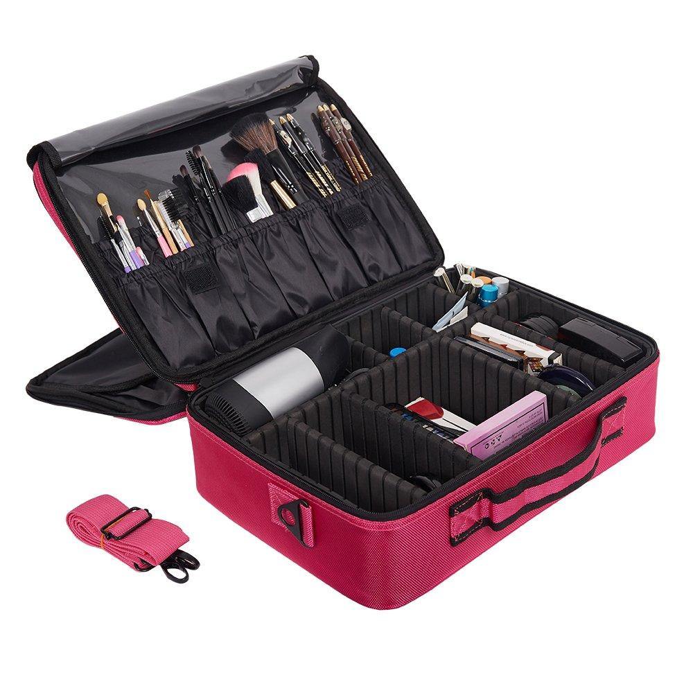 Portable Makeup Train Case 3 Layer Cosmetic Travel Storage Organizer Bag,Medium - Bosonshop