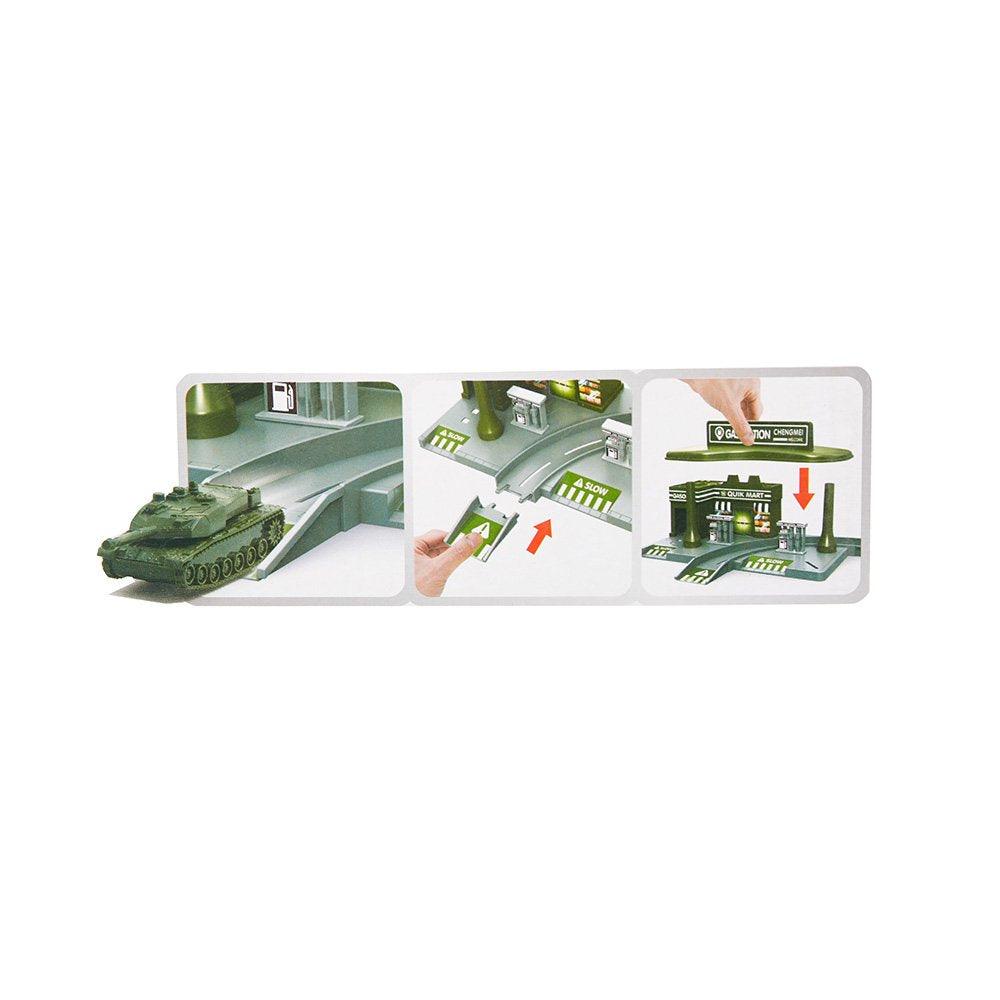 Bosonshop Pretend Toddler's Military Gasoline Station Toy Set with Cars, Green Color Army Men Vehicles