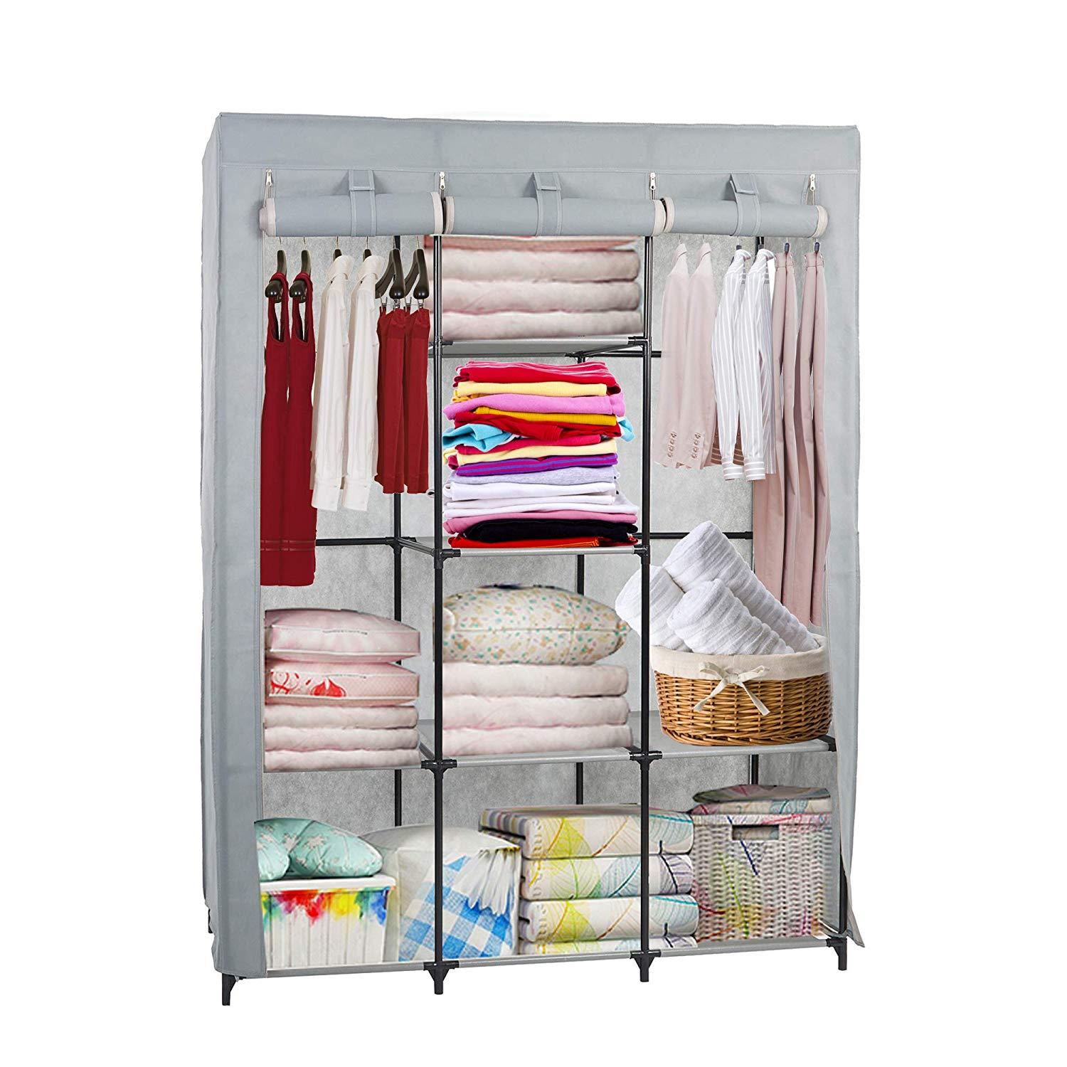 Bosonshop Portable Clothes Closet Non-Woven Fabric Free, Gray