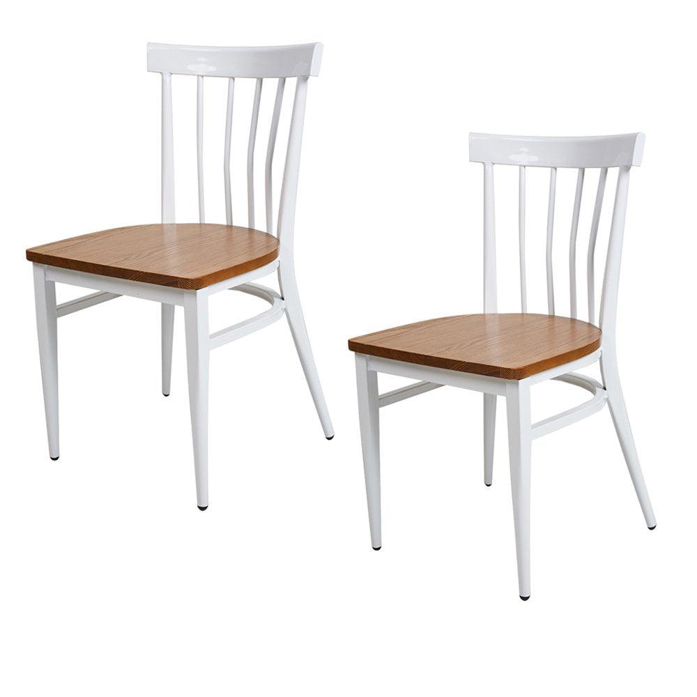 Bosonshop School House Back Metal Restaurant Chair -Solid Wood Seat and Metal Legs,Set of 2