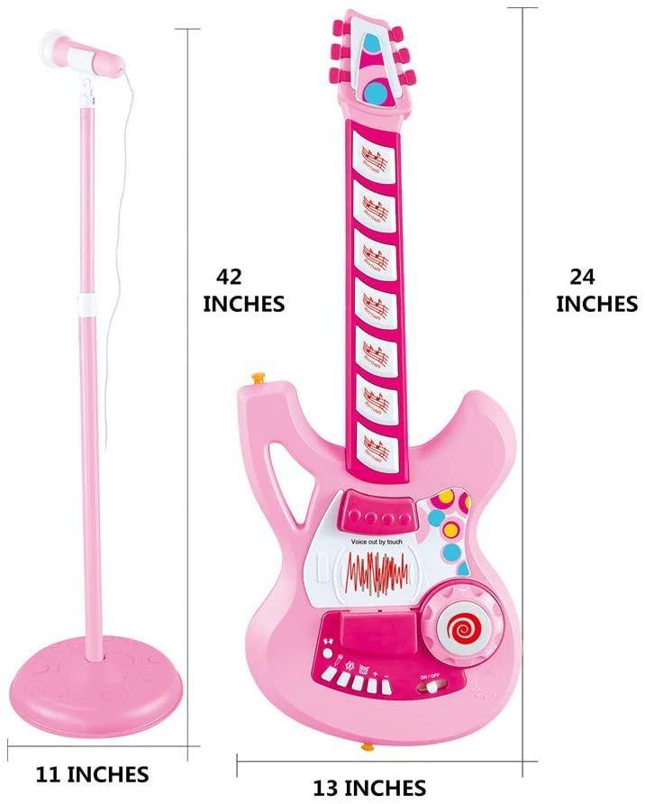 Kids Guitar Toy, Karaoke Microphone Guitar Musical Set Kids Musical Sing Toy Playset for Boys and Girls (Pink) - Bosonshop