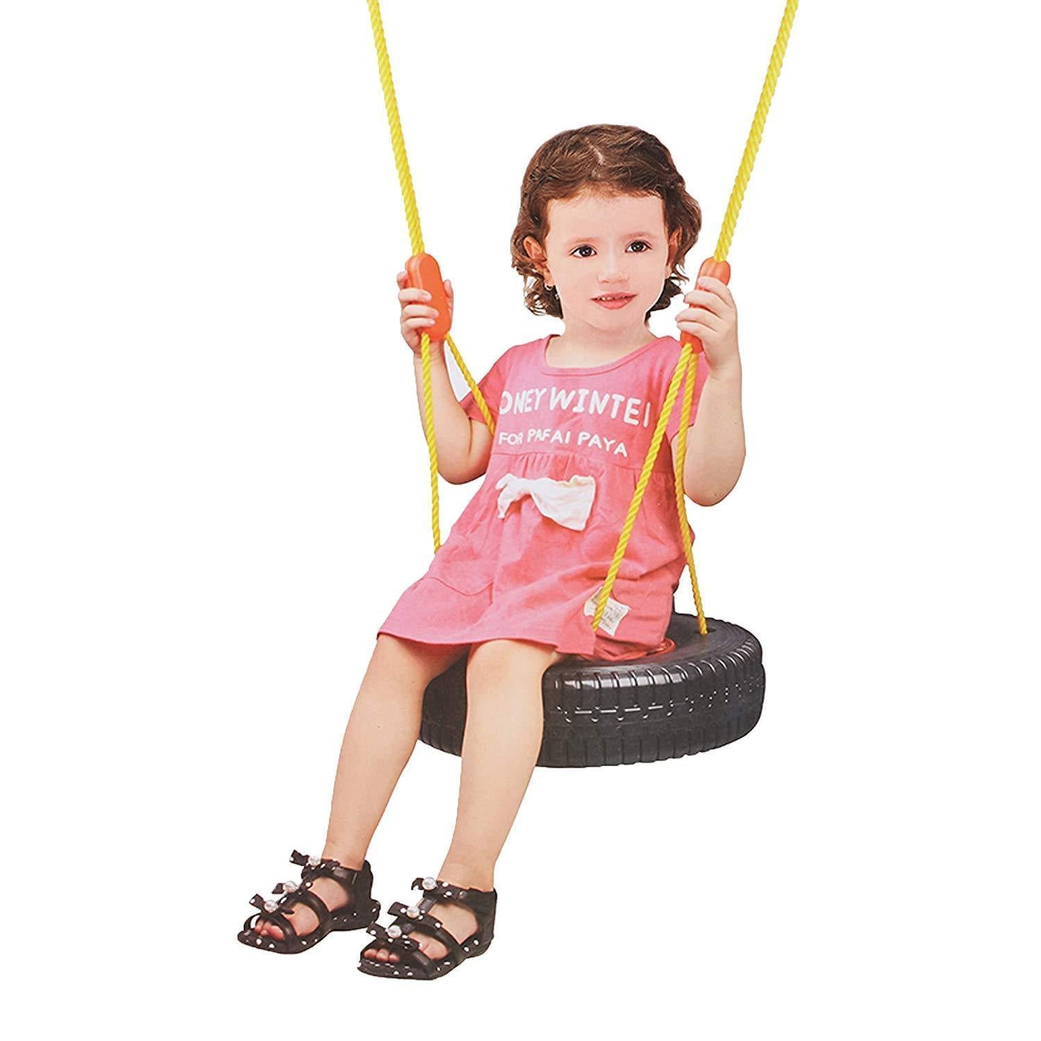 Bosonshop Kids Classic Tire Swing, 2 Kids Outdoor Garden Backyard Patio Swing Set, Tree Swing Play Set Black