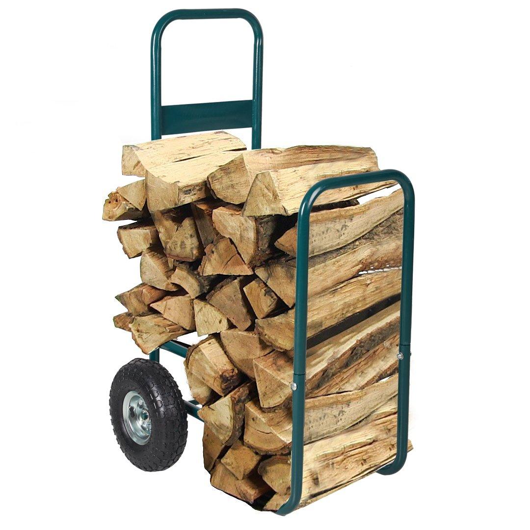 Bosonshop Rolling Wheeled Firewood Log Cart Portable Log Rack with Wheels for Backyard