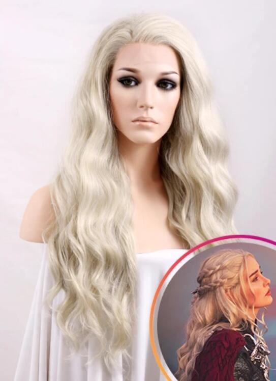 Wavy Light Ash Blonde Lace Front Synthetic Wig - Bosonshop