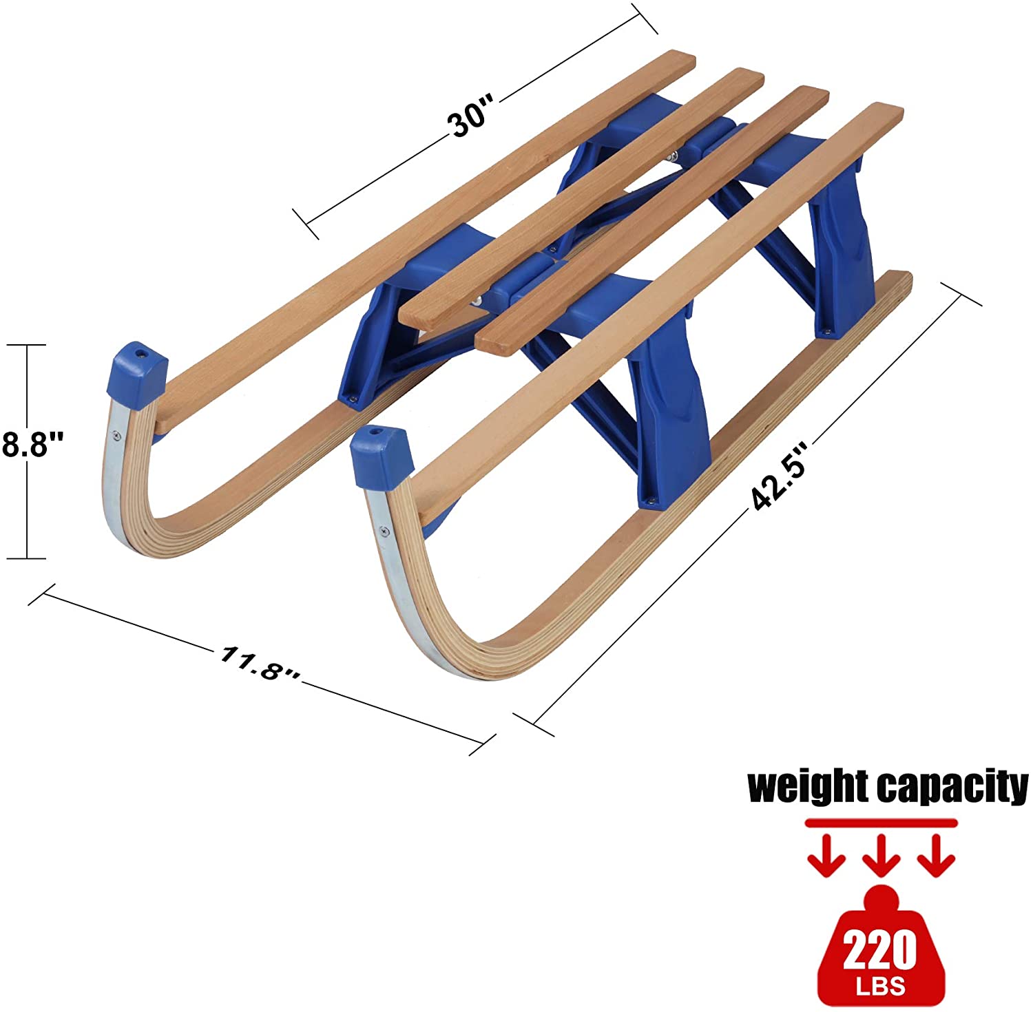 (Out of Stock) Sled Wooden Foldable For Kids And Adult Outdoor Play With A Pulling Rope 42 inch Weight Capacity, 220lbs - Bosonshop