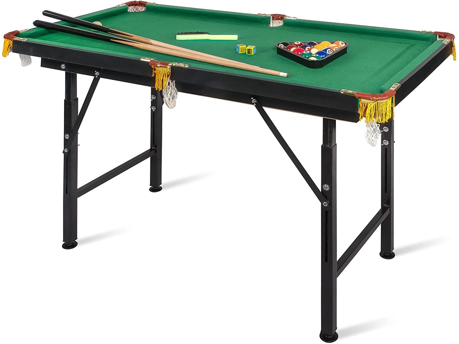 47" Folding Portable Billiard Table for Kids and Family - Pool Game Table with Cues, Balls, Chalk, Cleaning Brush, Tripod - Home or Office Play Fun - Bosonshop