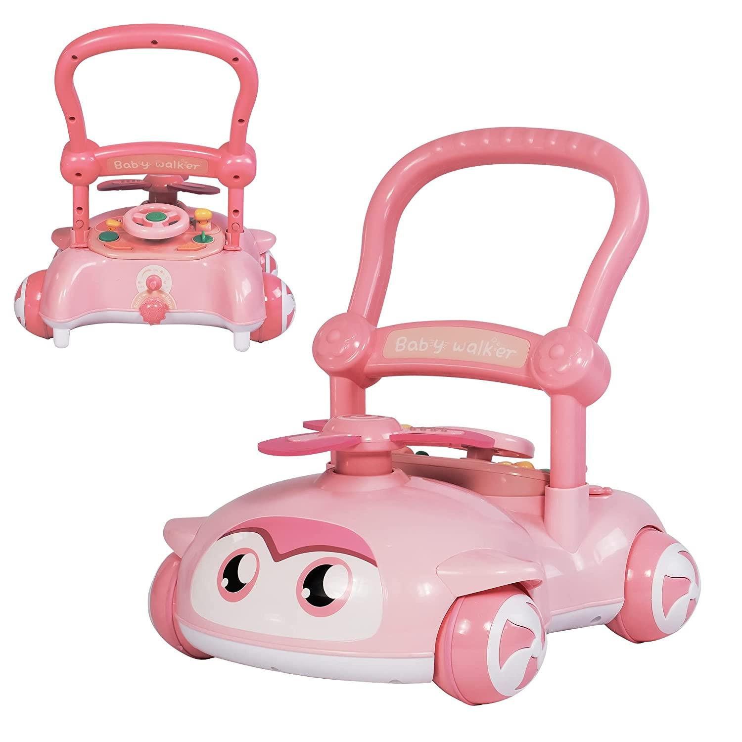 2 in 1 Sit-to-Stand Baby Walker for Boy Girl, Detachable, with Lights and Music, Cute Toys for Toddlers (Pink) - Bosonshop