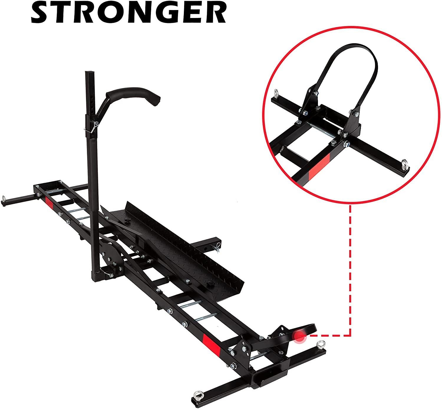 Hitch-Mounted Motorcycle Carrier Hitch Rack Hauler Trailer with Loading Ramp and Anti-Tilt Locking Device 500lb Capacity - Bosonshop