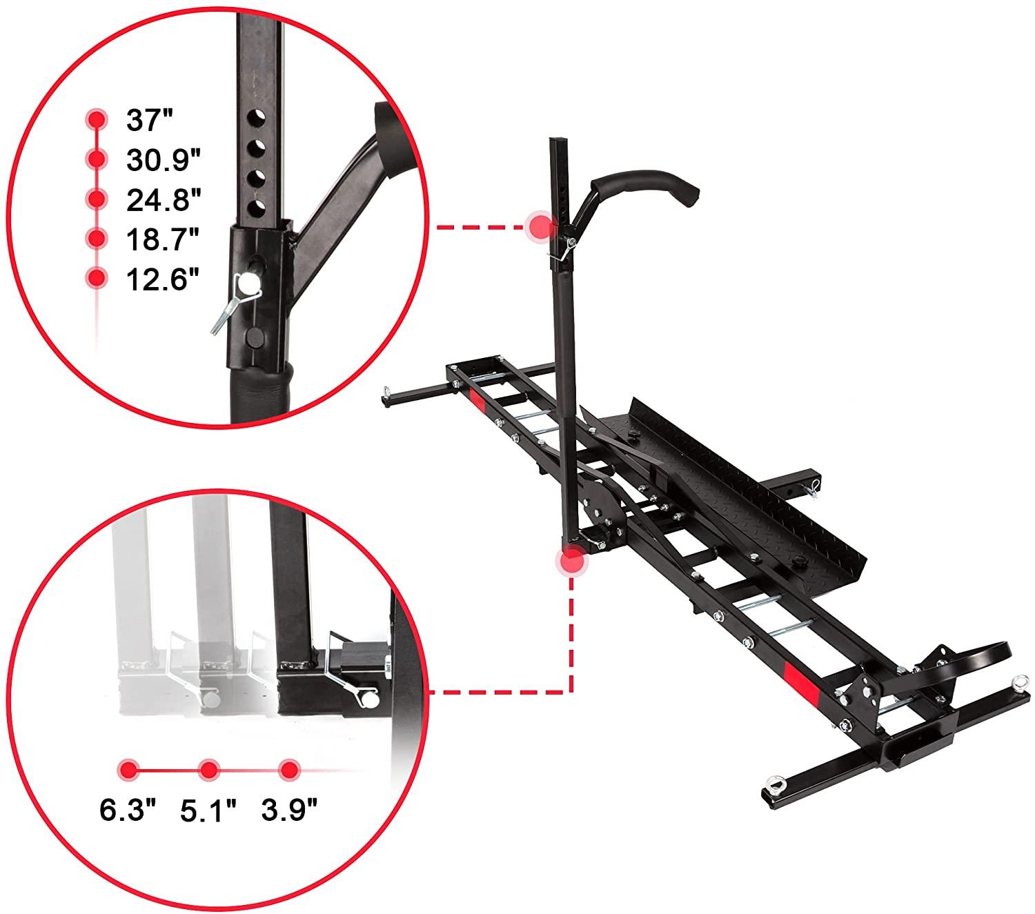 Hitch-Mounted Motorcycle Carrier Hitch Rack Hauler Trailer with Loading Ramp and Anti-Tilt Locking Device 500lb Capacity - Bosonshop