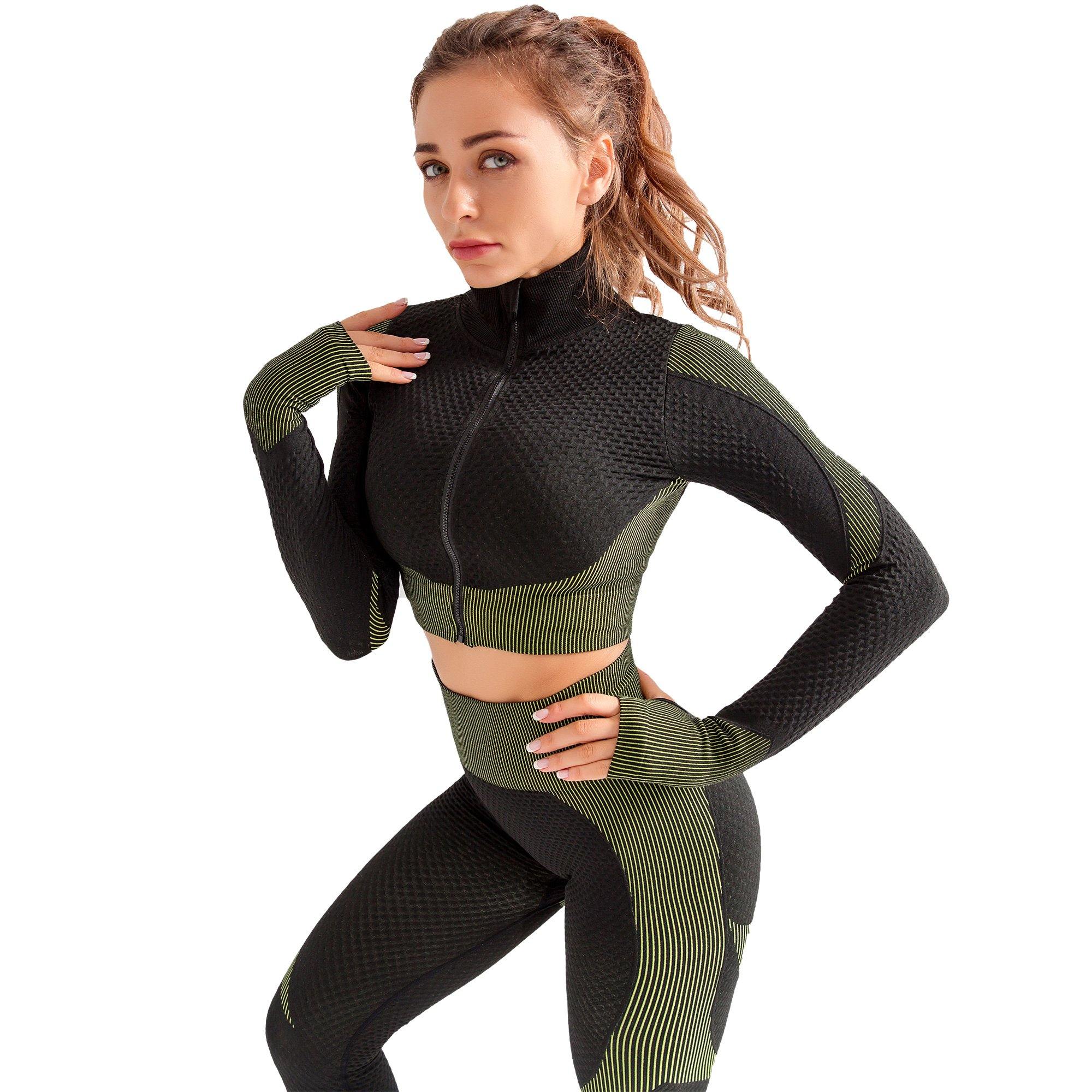 Women's Workout Set 2 Piece Yoga Outfits Sport Wear Slim Tight Top Pants - Bosonshop