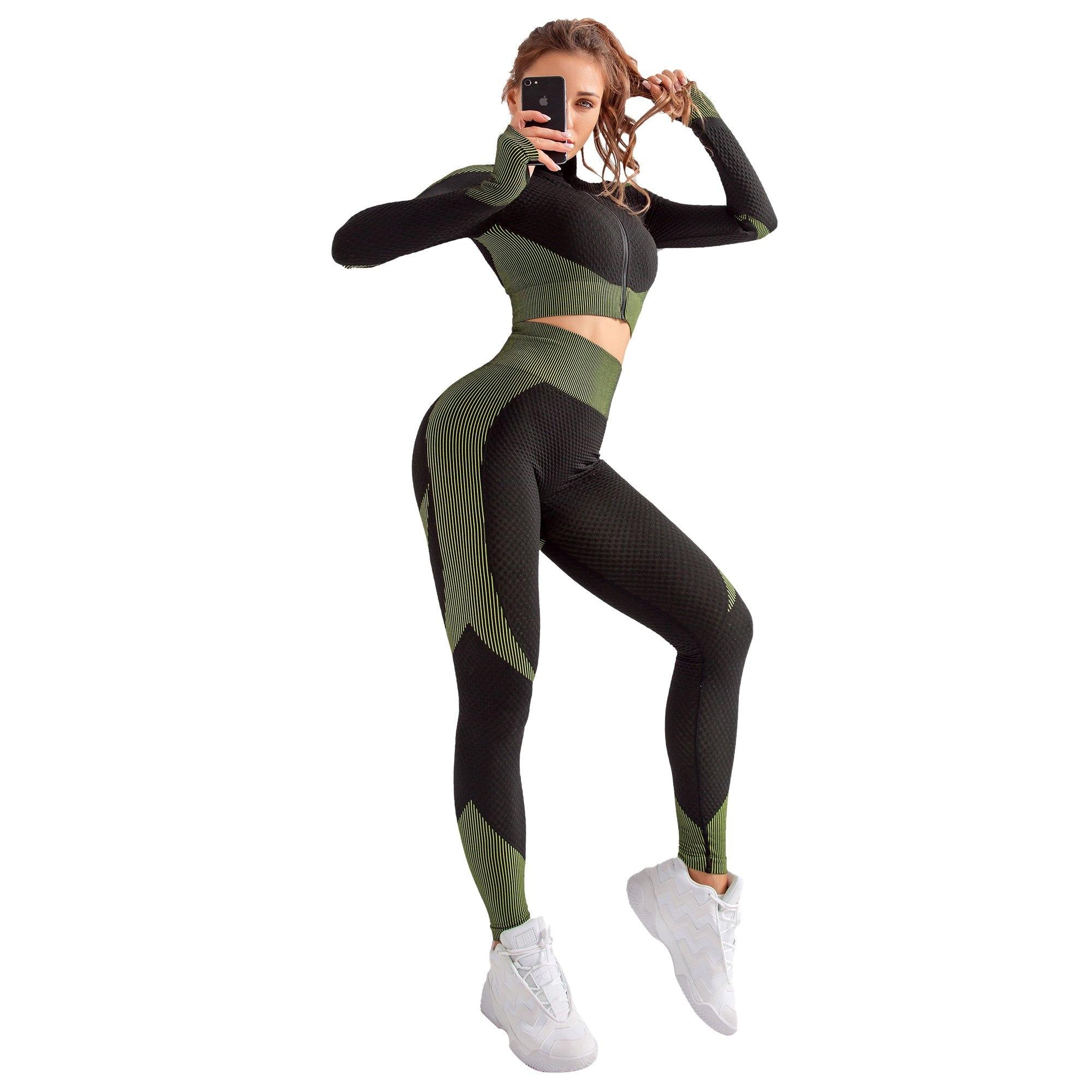 Women's Workout Set 2 Piece Yoga Outfits Sport Wear Slim Tight Top Pants - Bosonshop