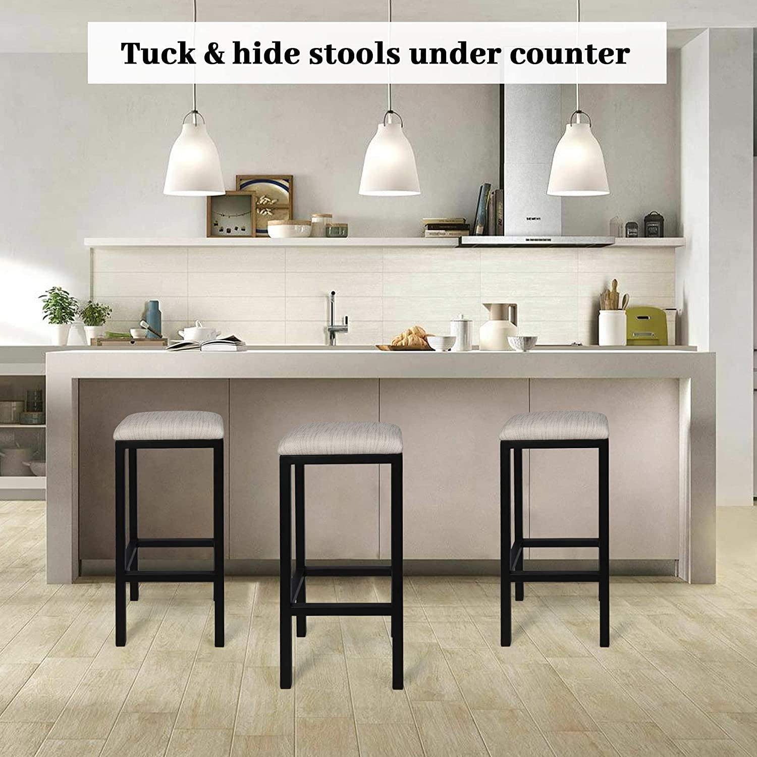 Set of 2 Bar stools Counter Height Bar Stools with Footrest Modern Bar Chair Metal Bar Stool PU Leather Black Barstool - Bosonshop