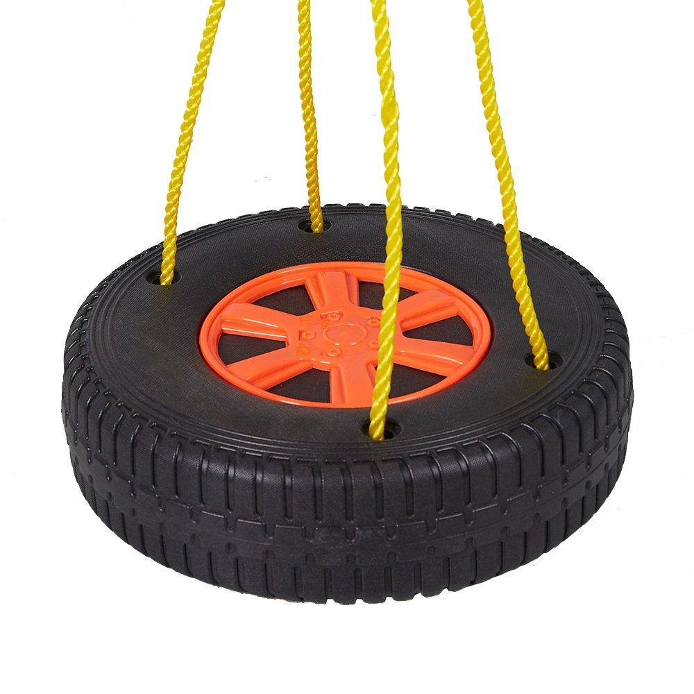 Bosonshop Kids Classic Tire Swing, 2 Kids Outdoor Garden Backyard Patio Swing Set, Tree Swing Play Set Black