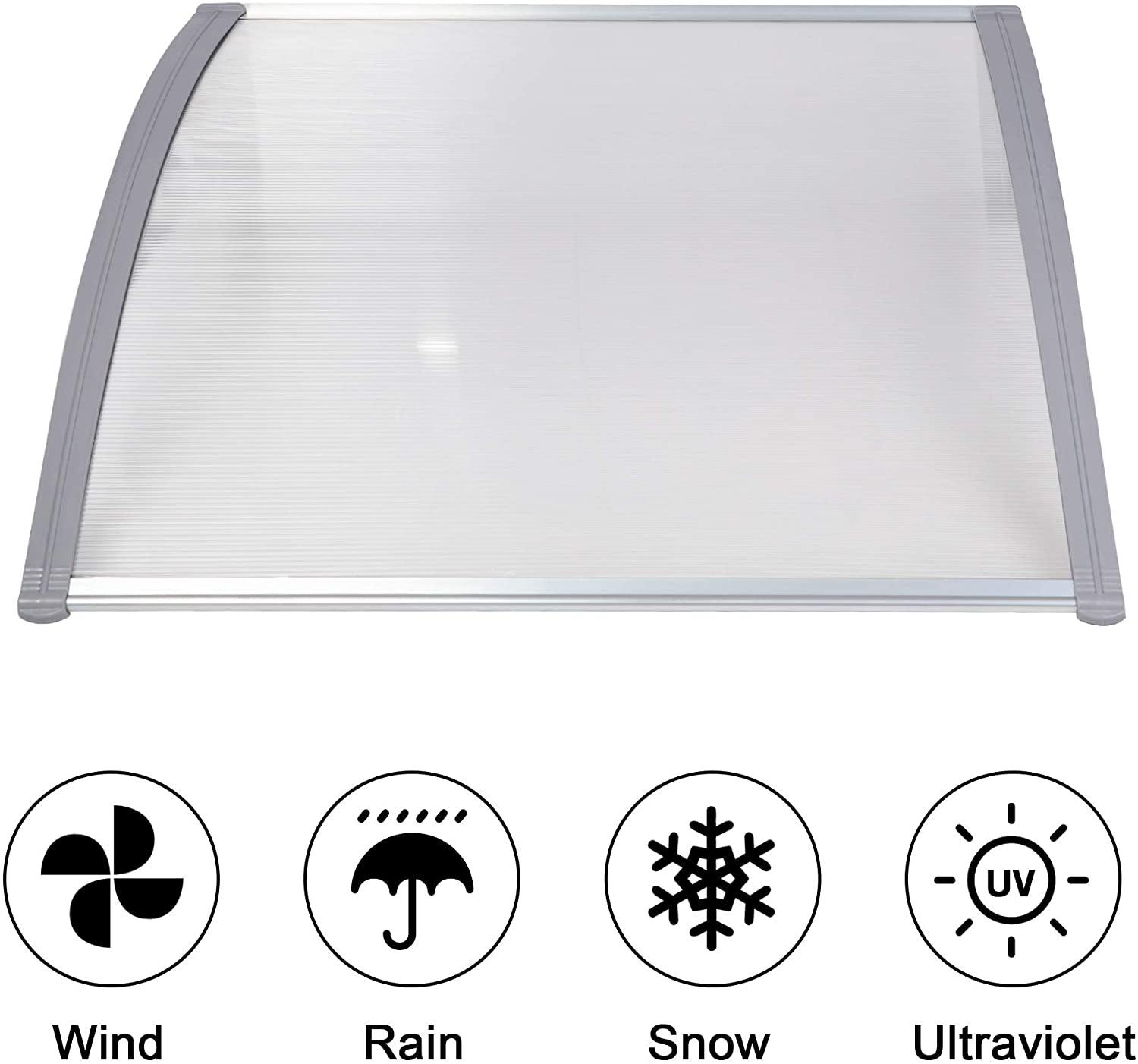 Clear 39.5 x 38 Inch Door Entry Awning Porch Window Outdoor Patio Sun Shade Shelter Polycarbonate Cover Waterproof & UV-Proof Suitable - Bosonshop