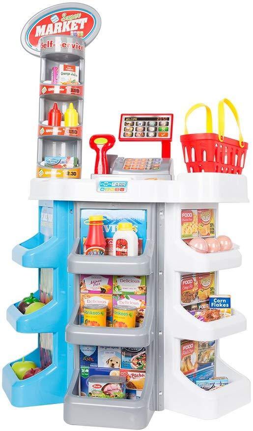 Kids Grocery Supermarket Shop Stand and Cash Register Play Set Toy - Bosonshop