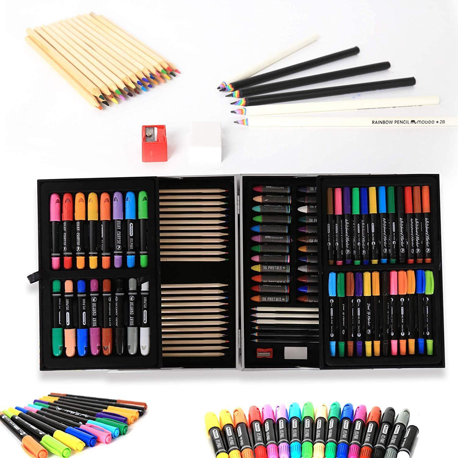 Bosonshop Portable Aluminum Alloy Artist-Box 97-Piece Deluxe Painting Art Set Kit as A Gift for Children