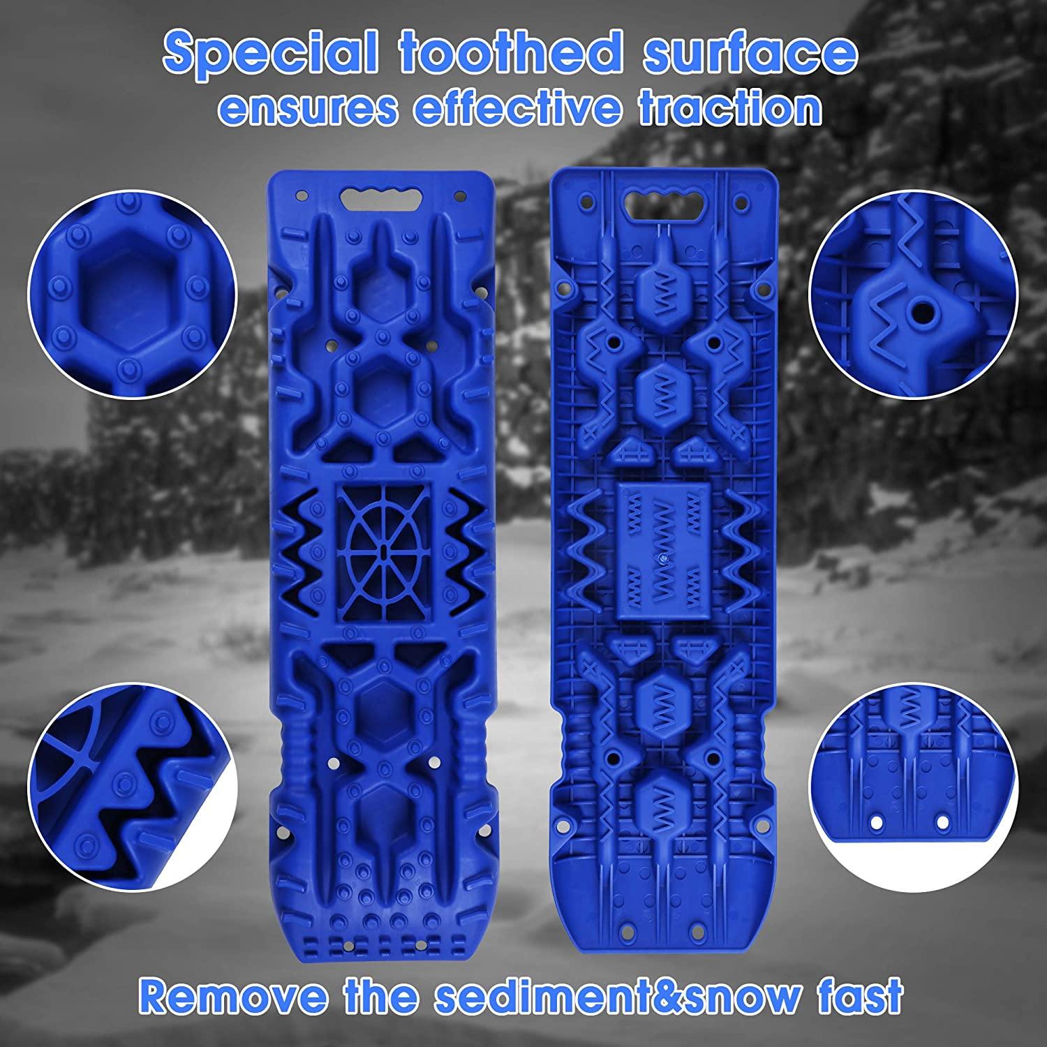 2 Pack Traction Boards with Jack Lift Base,Recovery Track Traction Mat for 4WD SUV, Jeep Tire Traction Tool Suitable for Mud, Sand, Snow, Ice Blue - Bosonshop