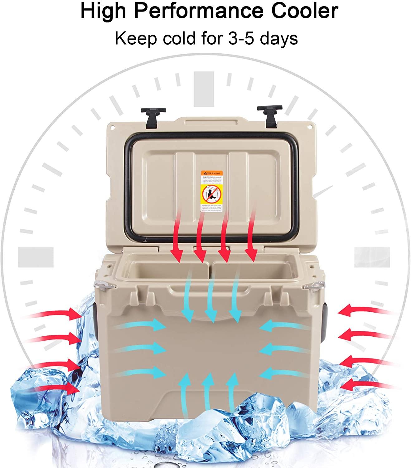 Portable Coolers, Keep Ice Up to 5 Days, Rotomolded Insulation Ice Chest for Camping, Fishing, Hunting, BBQs & Outdoor Activities, 25QT - Bosonshop