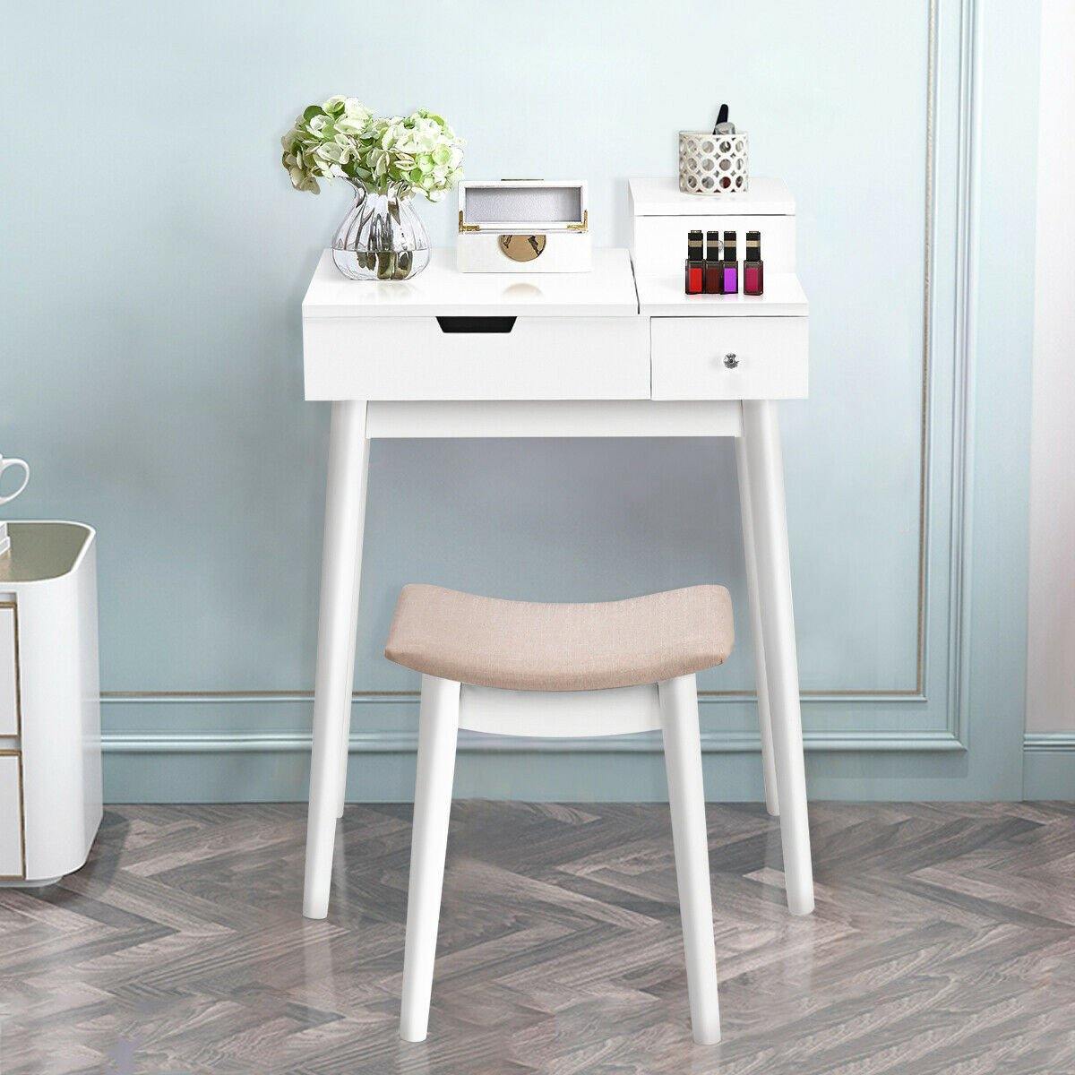 Vanity Table Set with Flip Mirror Desk Furniture Stool - Bosonshop