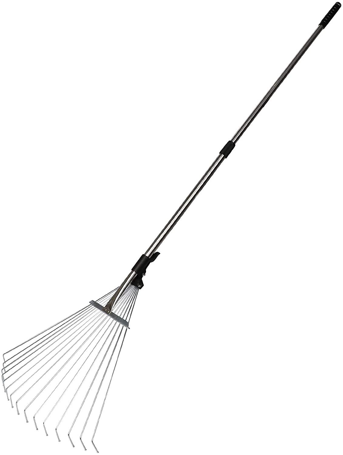 Garden Leaf Rake Adjustable Lightweight 62.6 Inches Telescopic Metal Rake with Expandable 7.5”-20” Width Folding Head - Bosonshop