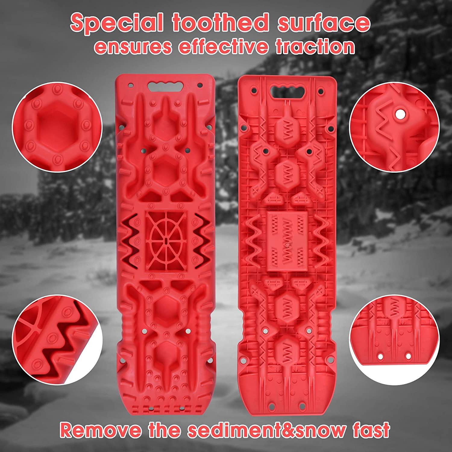 2 Pack Traction Boards with Jack Lift Base,Recovery Track Traction Mat for 4WD SUV, Jeep Tire Traction Tool Suitable for Mud, Sand, Snow, Ice Red - Bosonshop