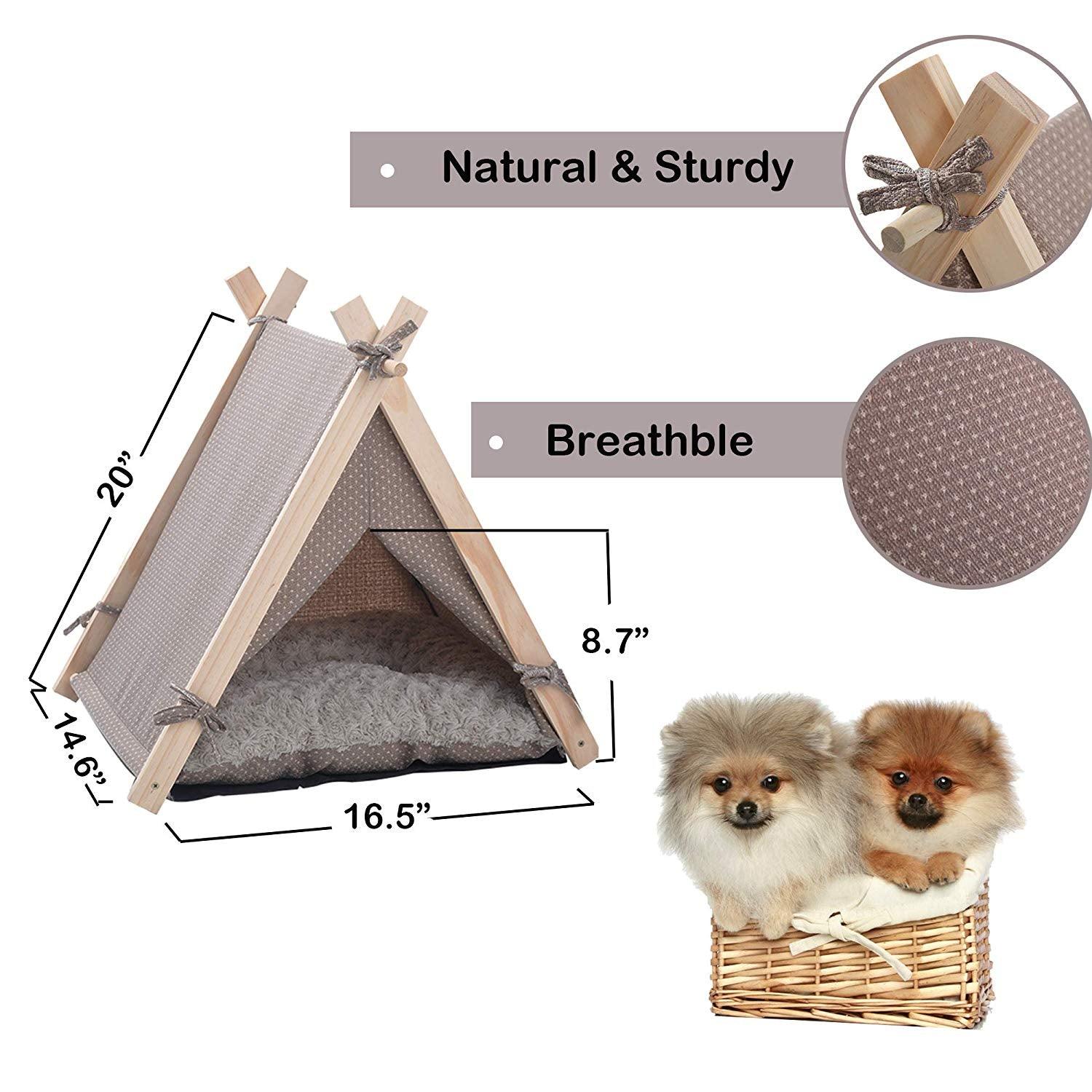 Bosonshop Pet Teepee Tent Dog & Cat Tent Bed Small Washable with Soft Bed Padding for Kitty Puppy Small Dog