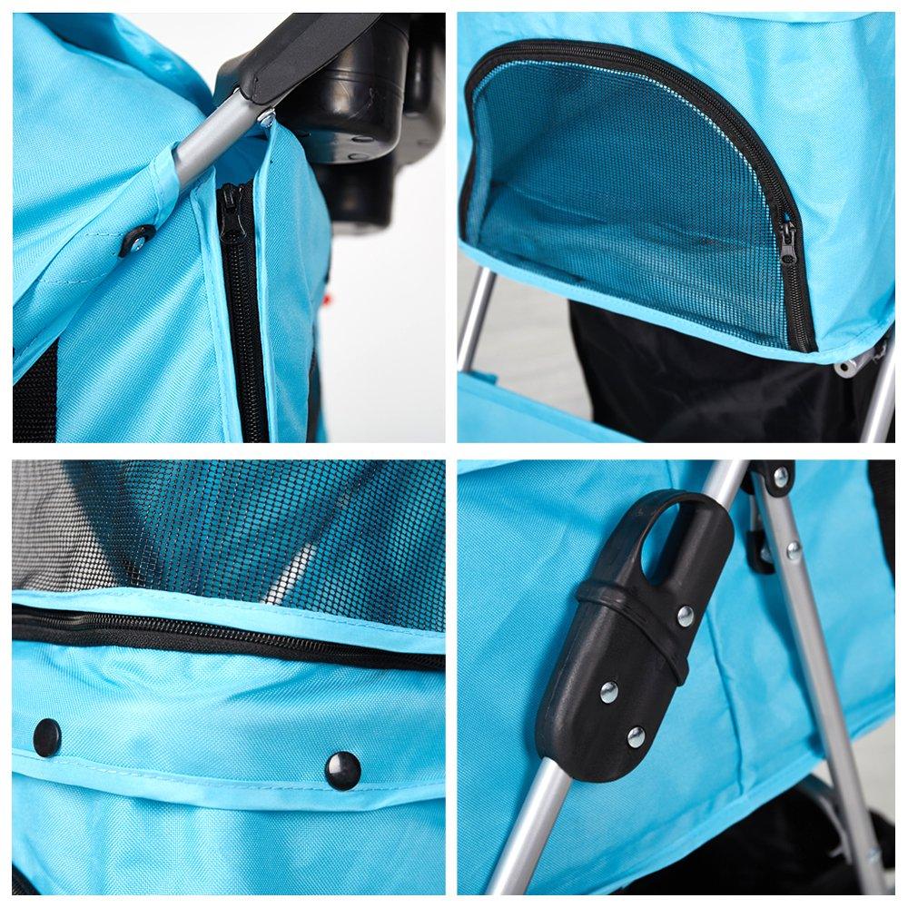 Bosonshop Folding Pet Stroller with 360 Rotating Front Wheel, Blue