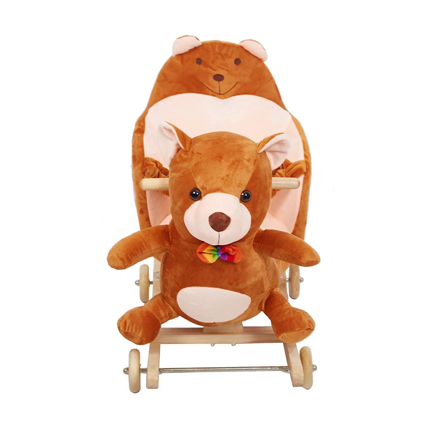 Bosonshop Children Wooden& Plush Rocking Horse Toy,Brown Bear