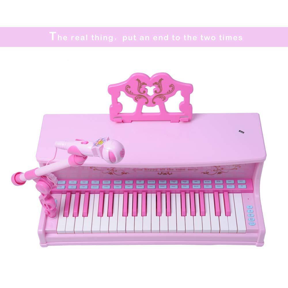 Bosonshop Kids Toy Grand Piano with 37-Key Keyboard Stool and Microphone Little Princess, Pink