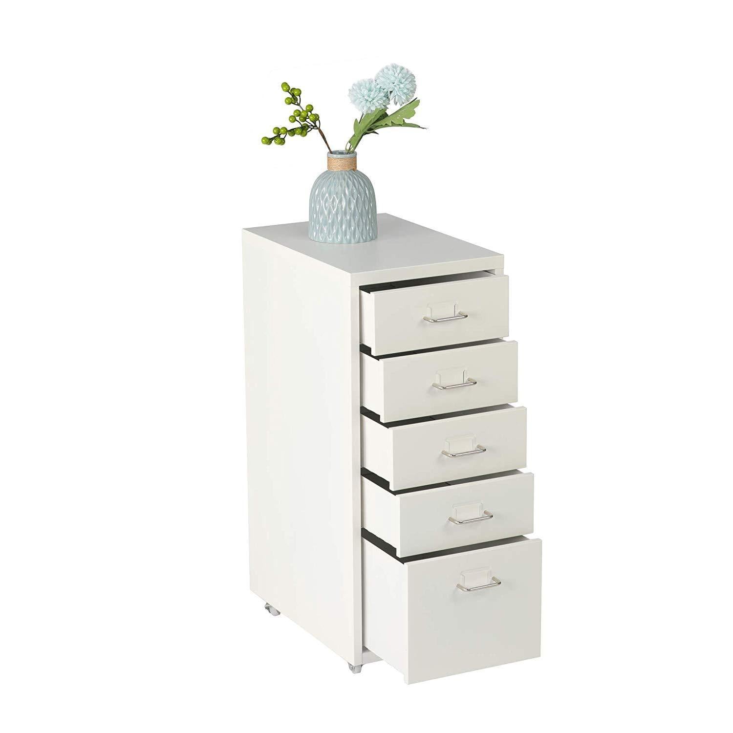 5 Drawer Chest Metal Storage Dresser Cabinet for Home Office Cabinets, White - Bosonshop