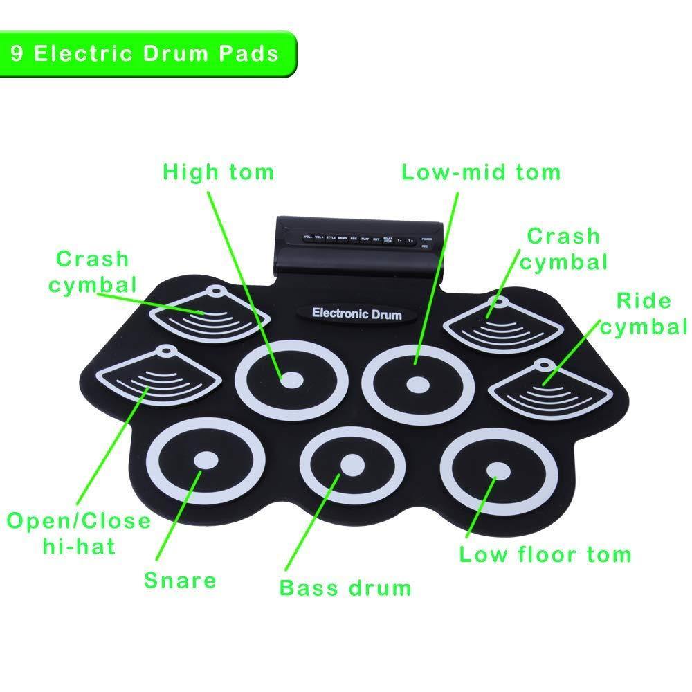 Bosonshop Portable Electronic Drum Set Roll Up Drum Kit Pad 9 Electric Drum Pads with Headphone Jack