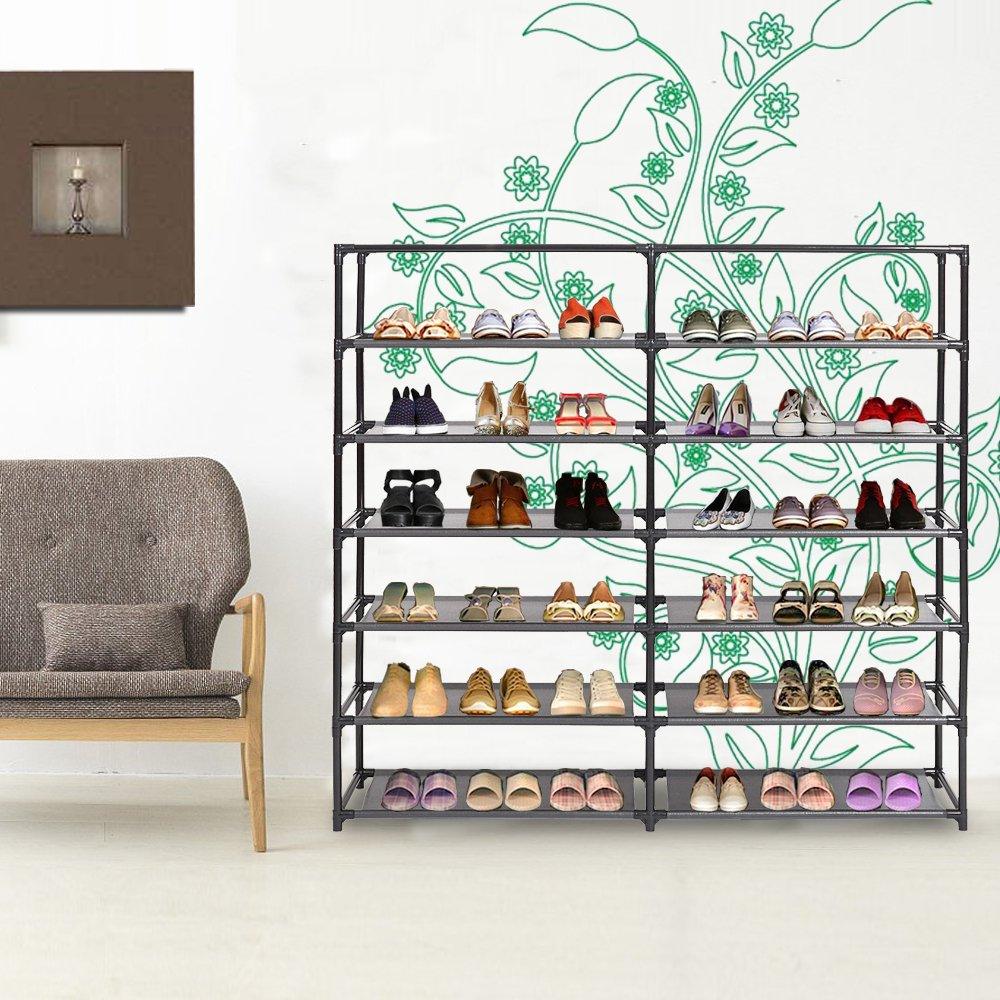 Bosonshop Shoe Rack 6-Tier 36 Pair Shoe Storage Organizer with Dustproof Non-woven Fabric Cover (Gray)